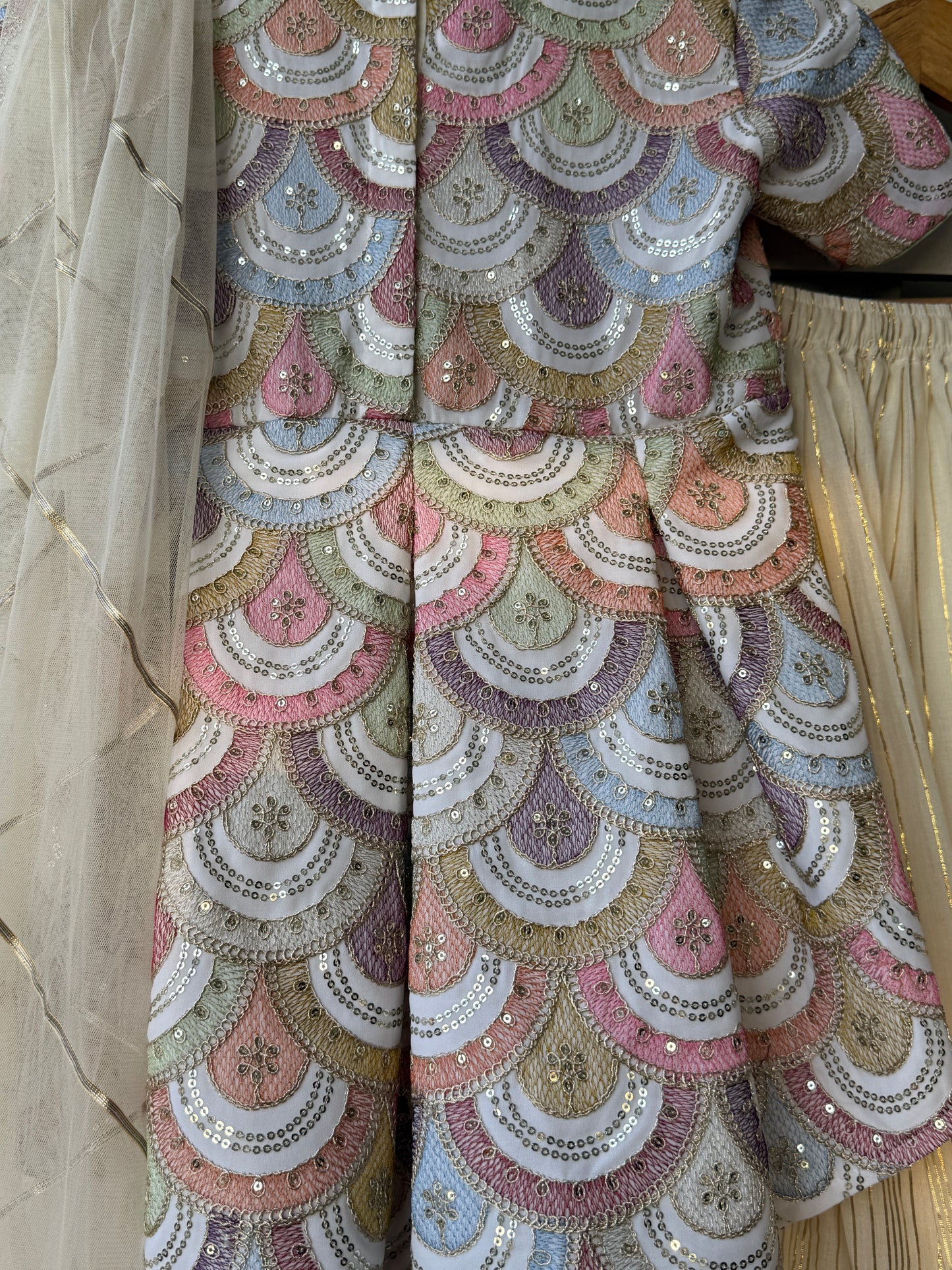 Off white Peplum scallop embroidery lehnga set