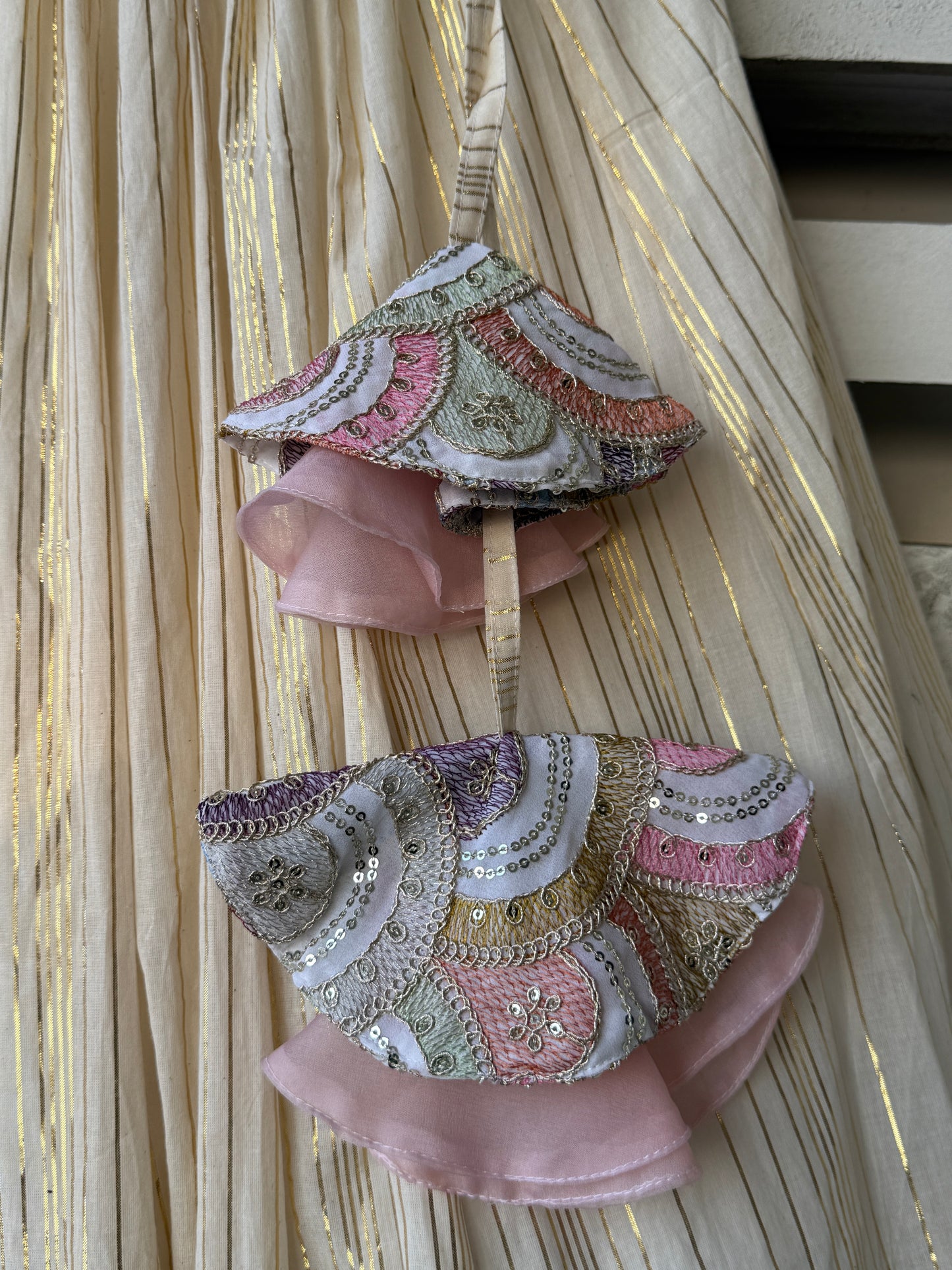Off white Peplum scallop embroidery lehnga set