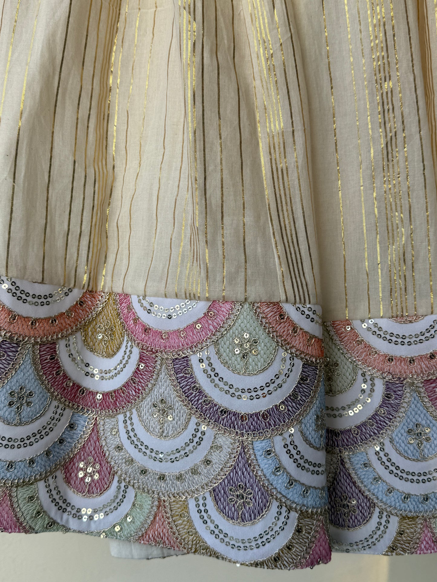 Off white Peplum scallop embroidery lehnga set