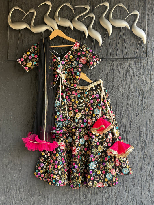 Black embroidery lehnga set