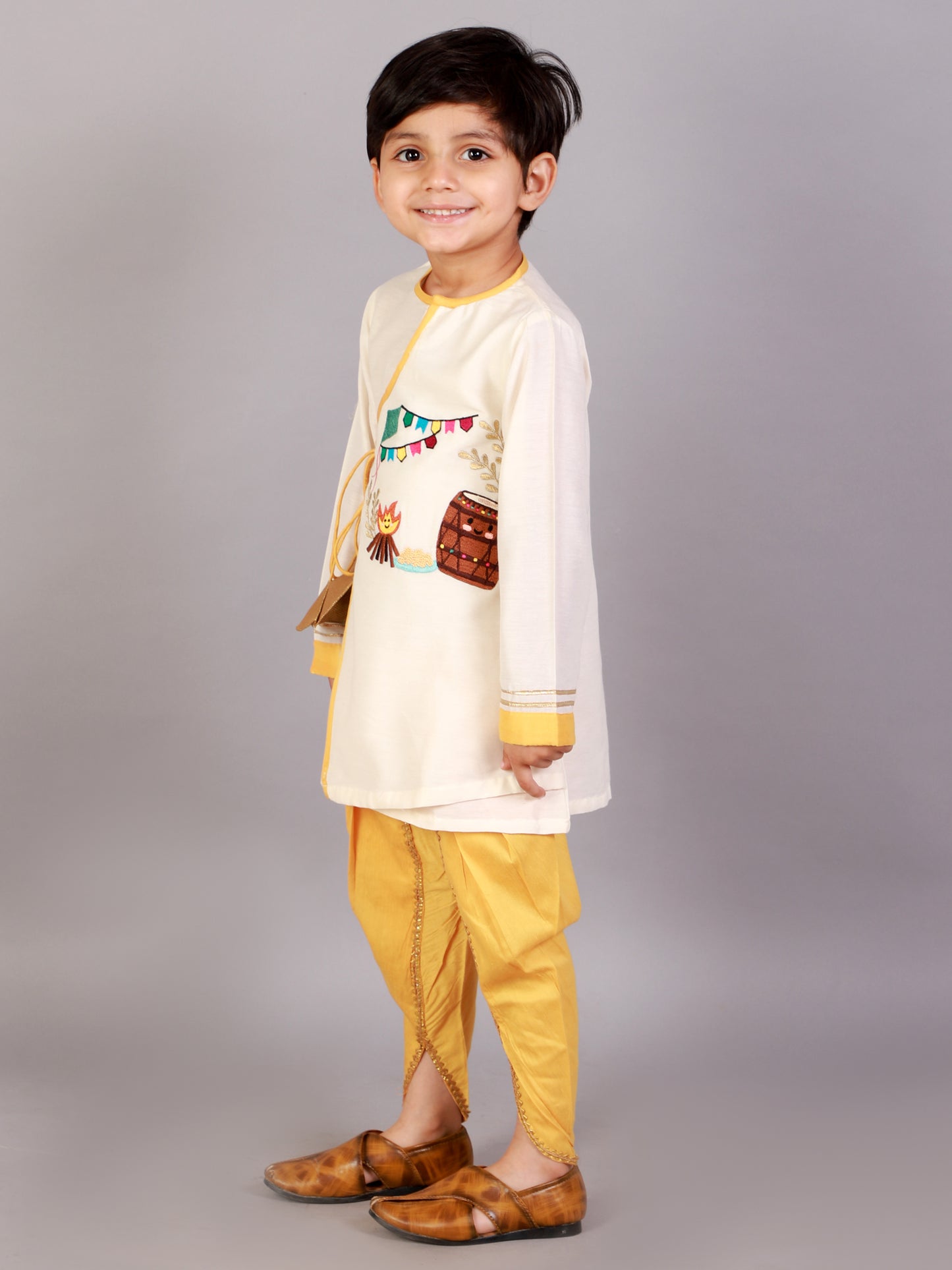 Off white Lohri embroidery Kurta Dhoti set