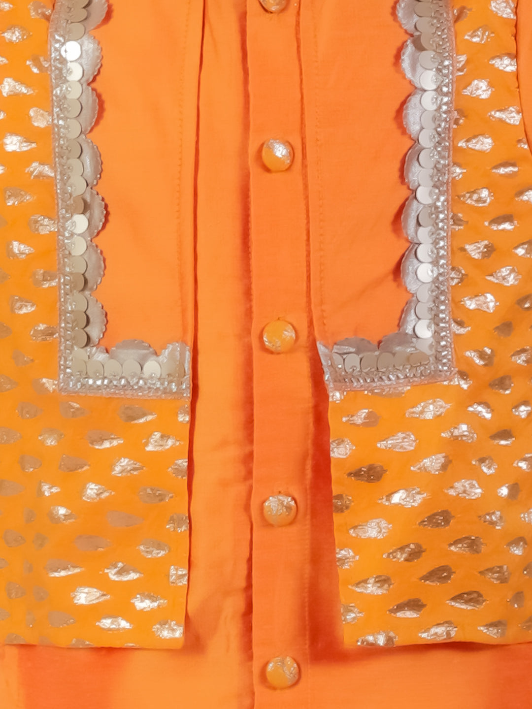 Orange kurta with zari attached Jacket and Pyjama