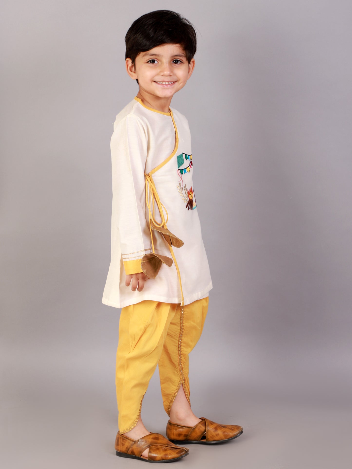 Off white Lohri embroidery Kurta Dhoti set