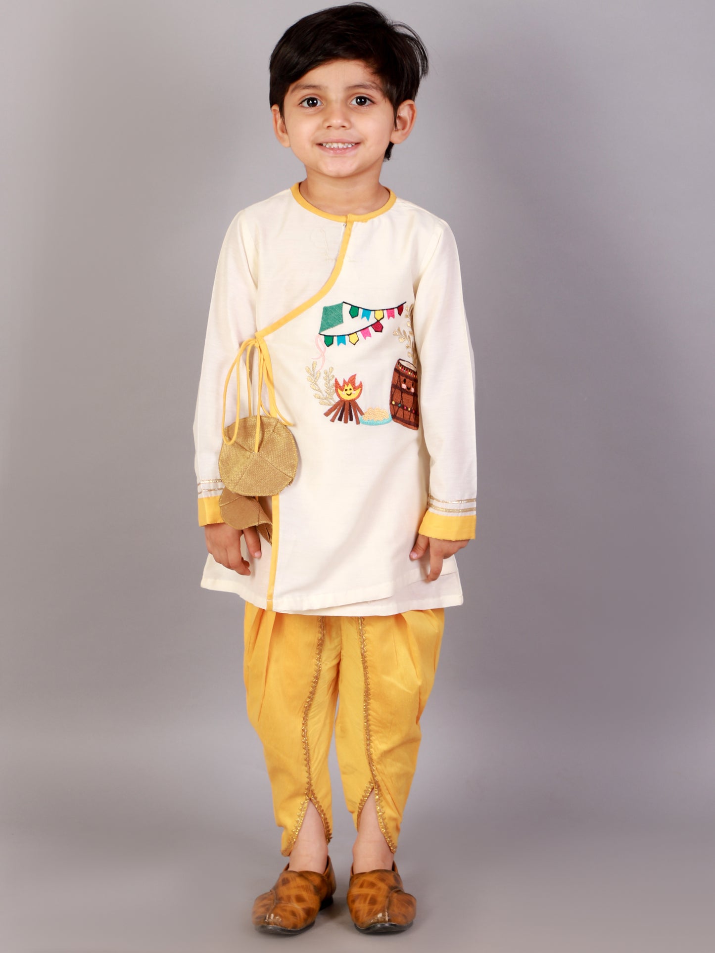 Off white Lohri embroidery Kurta Dhoti set