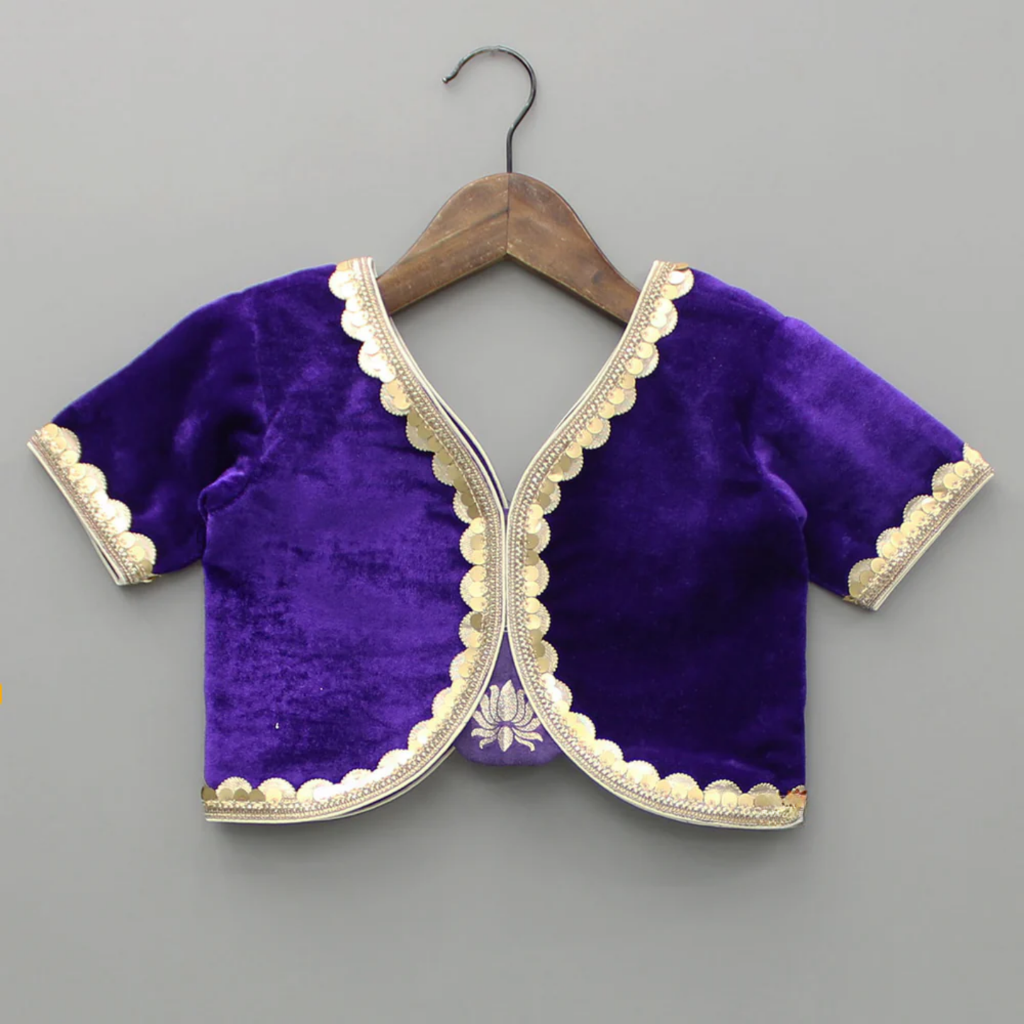Purple velvet lotus print lehenga set