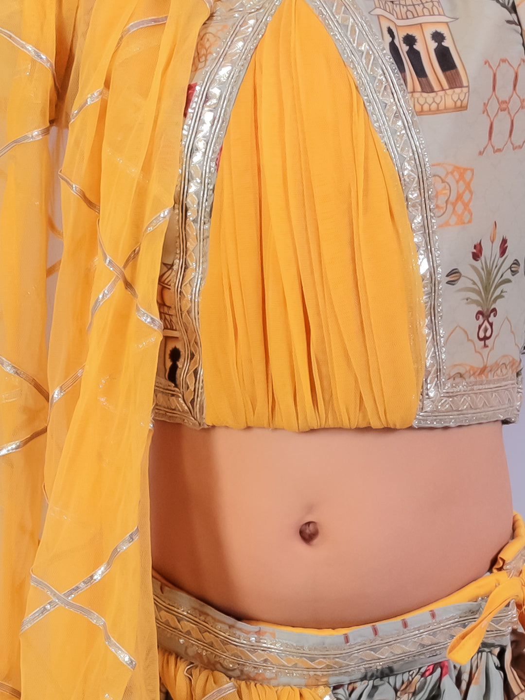 Mughal printed blouse lehnga set with attached dupatta