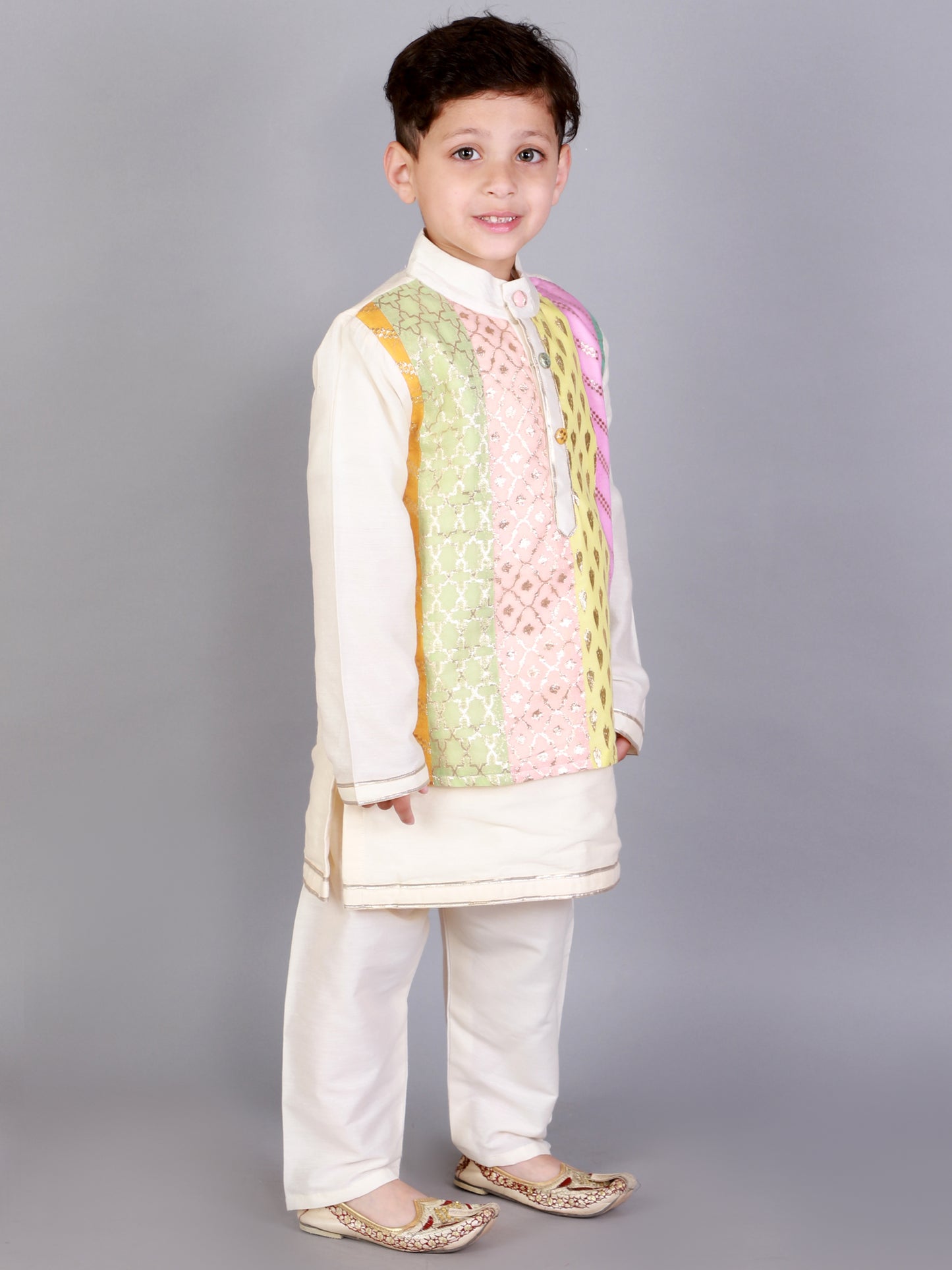 Off white Kurta ethnic set with colorful panels