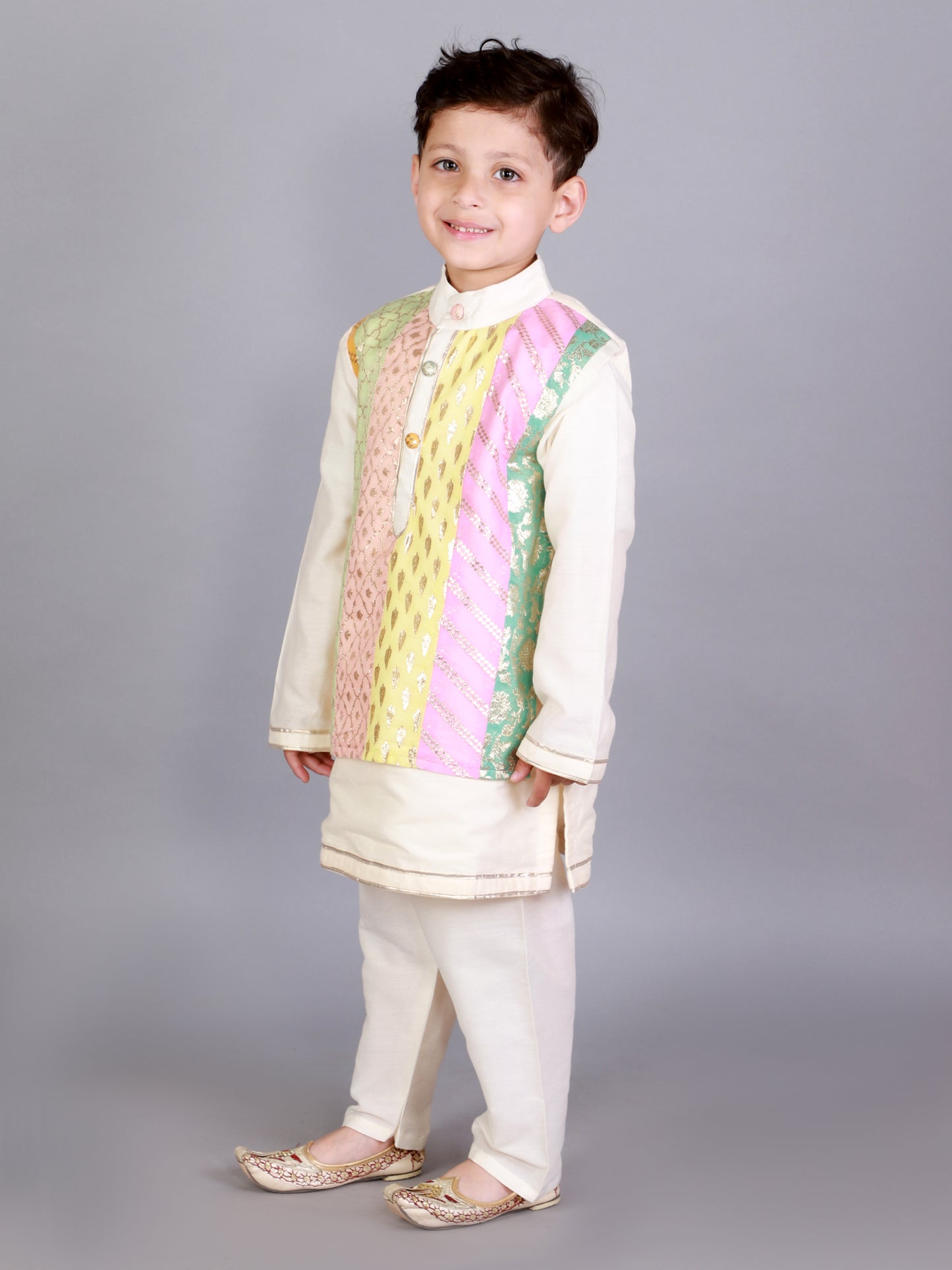 Off white Kurta ethnic set with colorful panels
