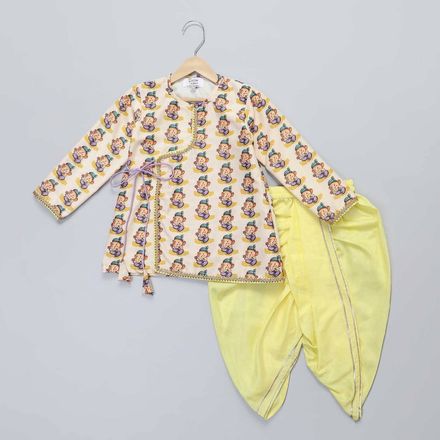 Ganpati Print kurta Yellow dhoti set