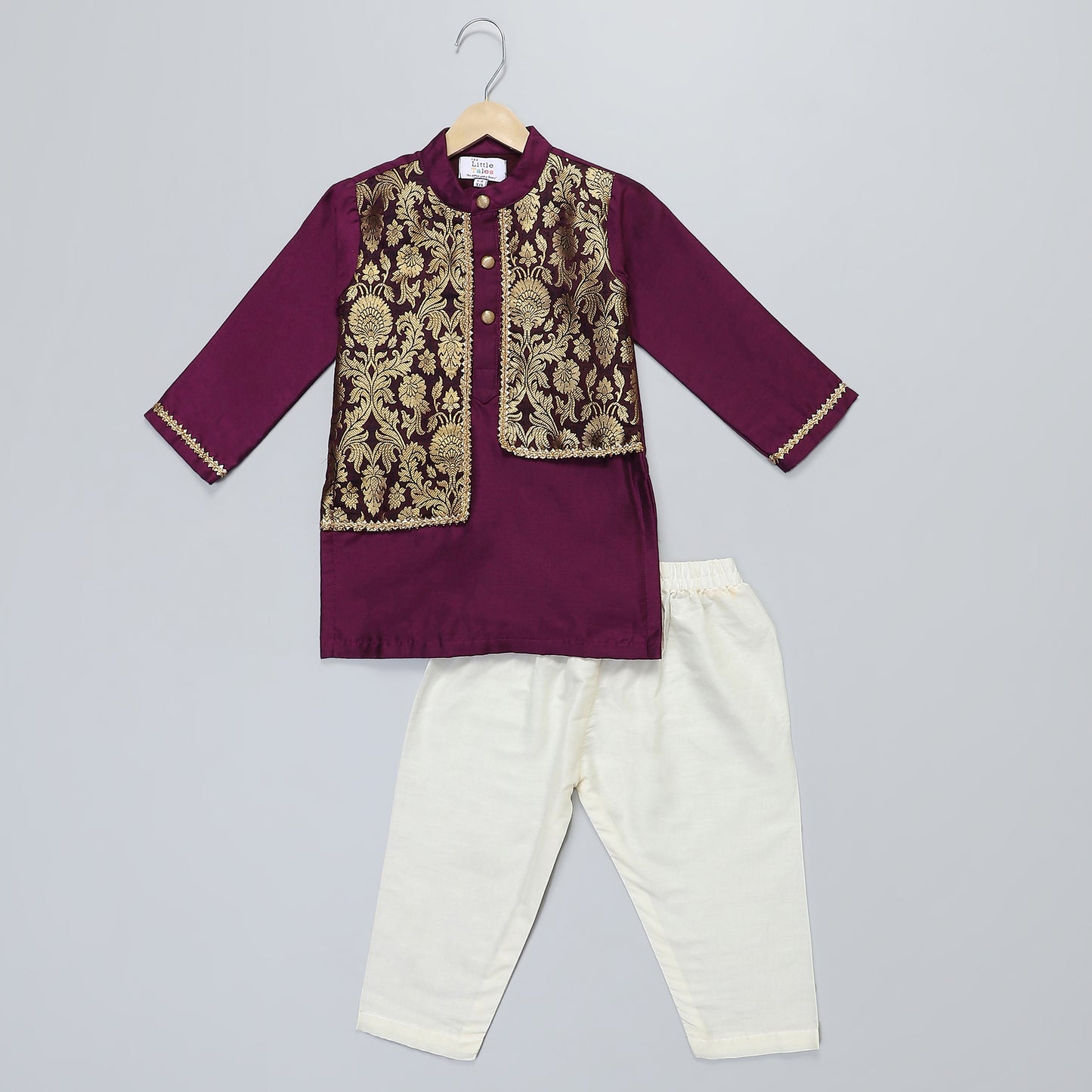 purple kurta with brocade Attached Jacket and Pyjama