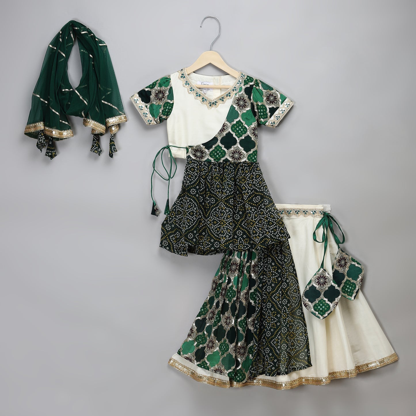 Green Bandhini peplum blouse lehnga set