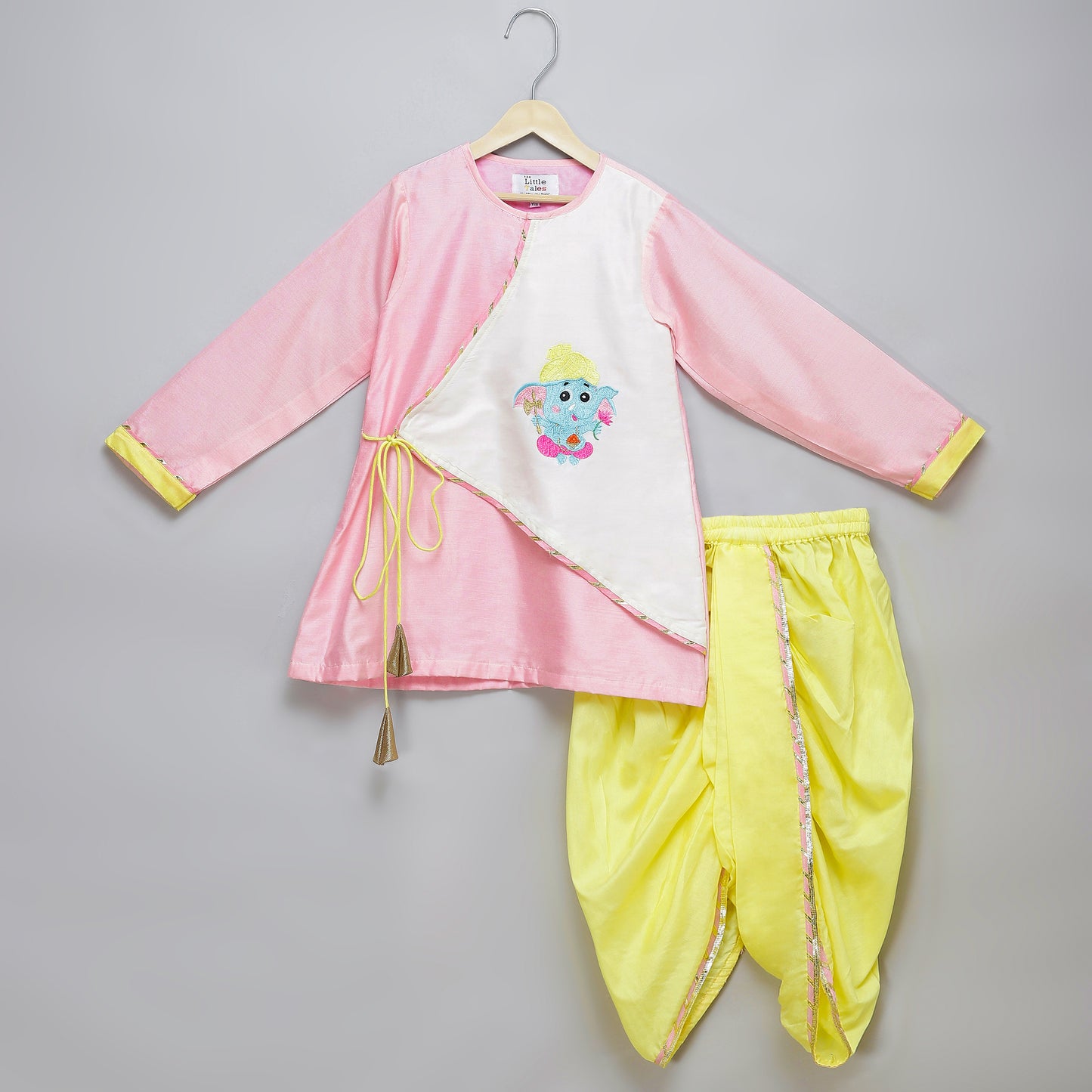 Pink and white Ganpati embroidery Dhoti set