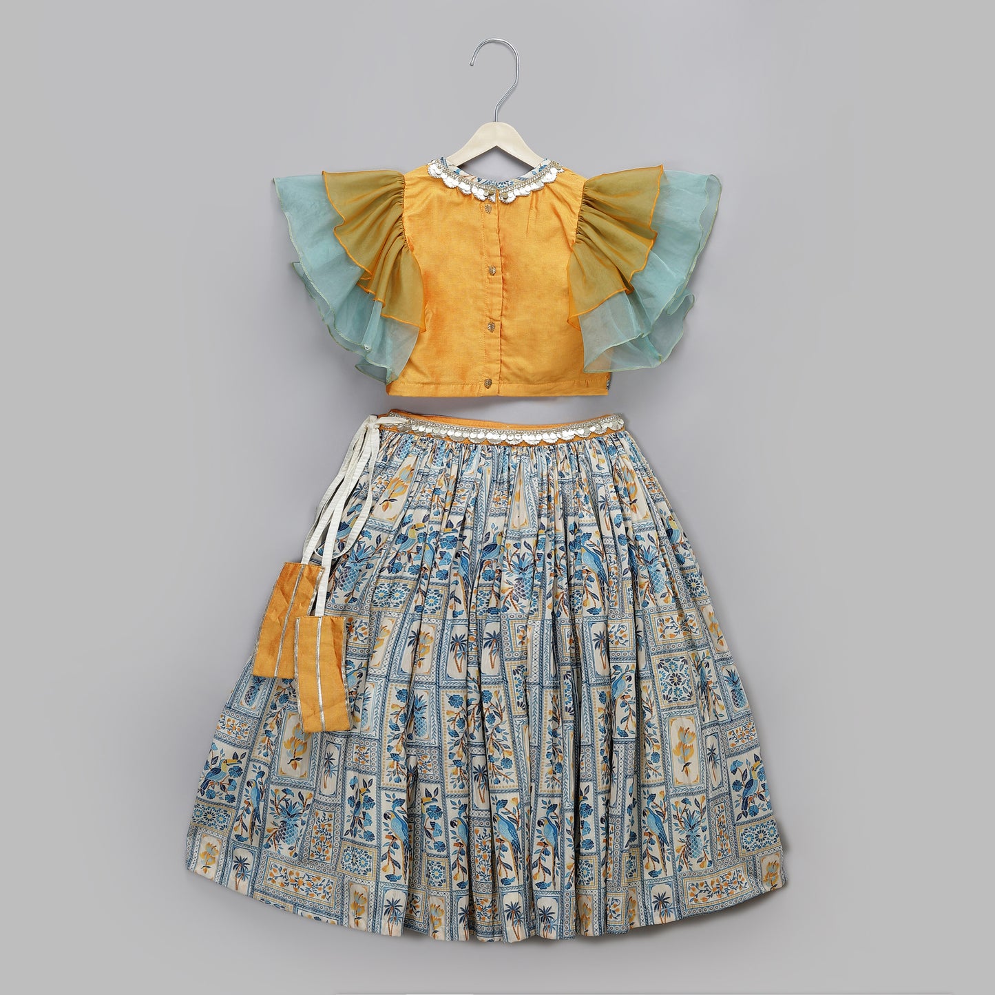 Orange Parrot printed Lehnga set