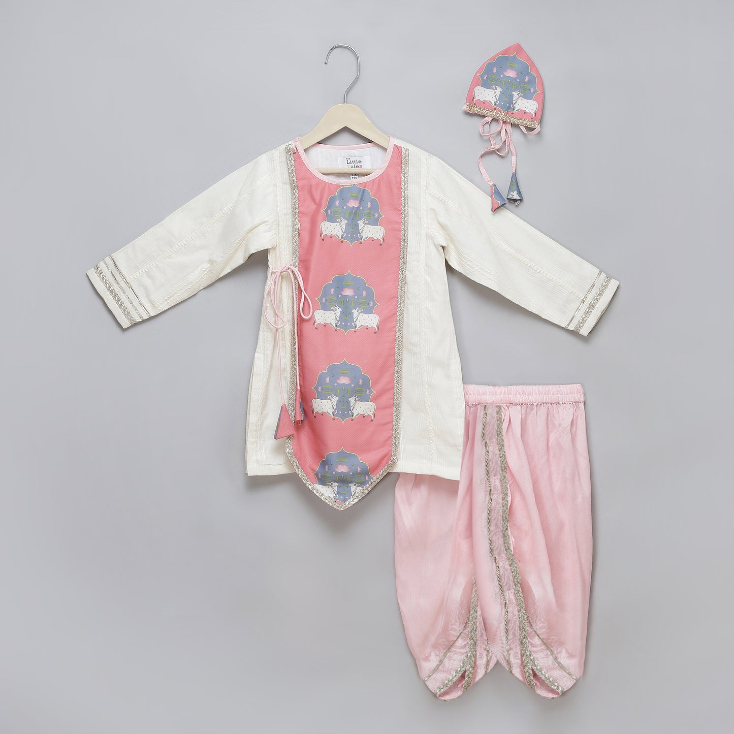 Cow printed Pink and off white Kurta payjama set