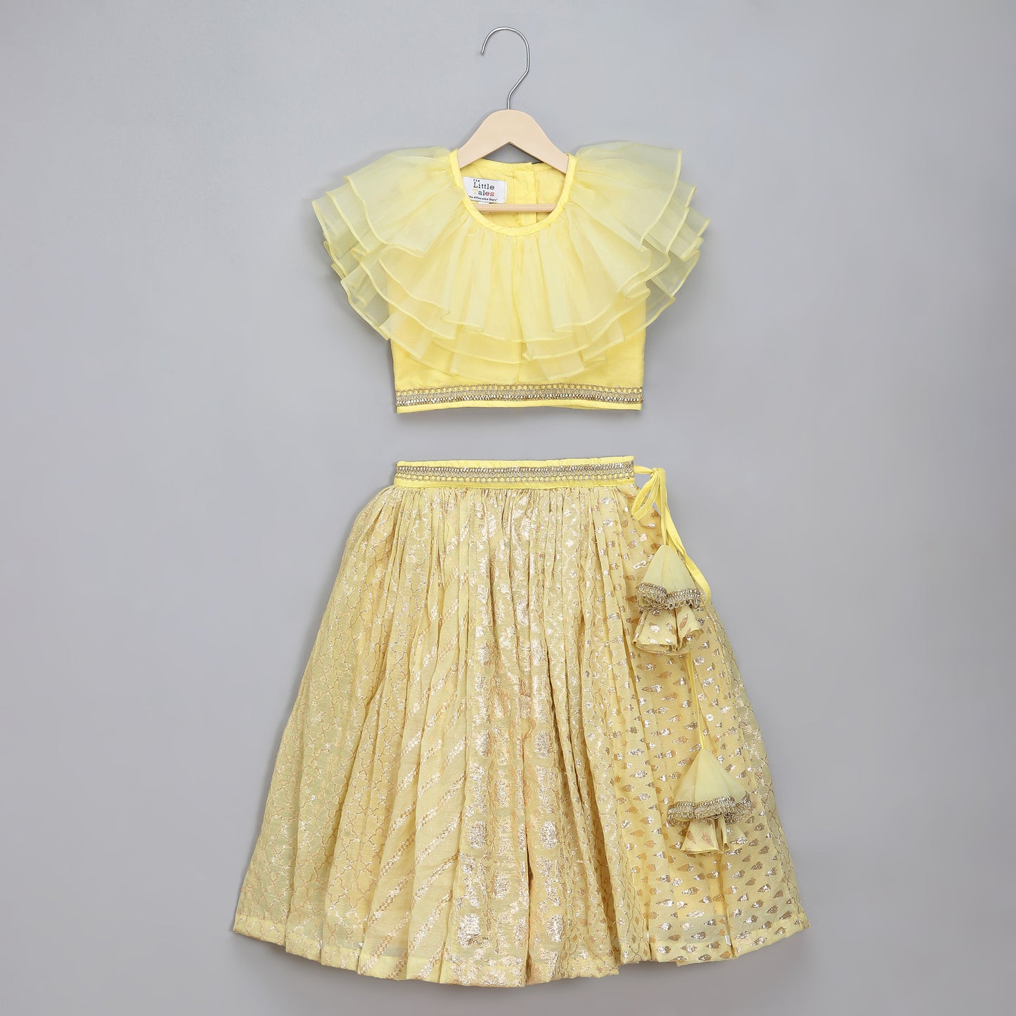 Lime Yellow organza frill chanderi lehnga set
