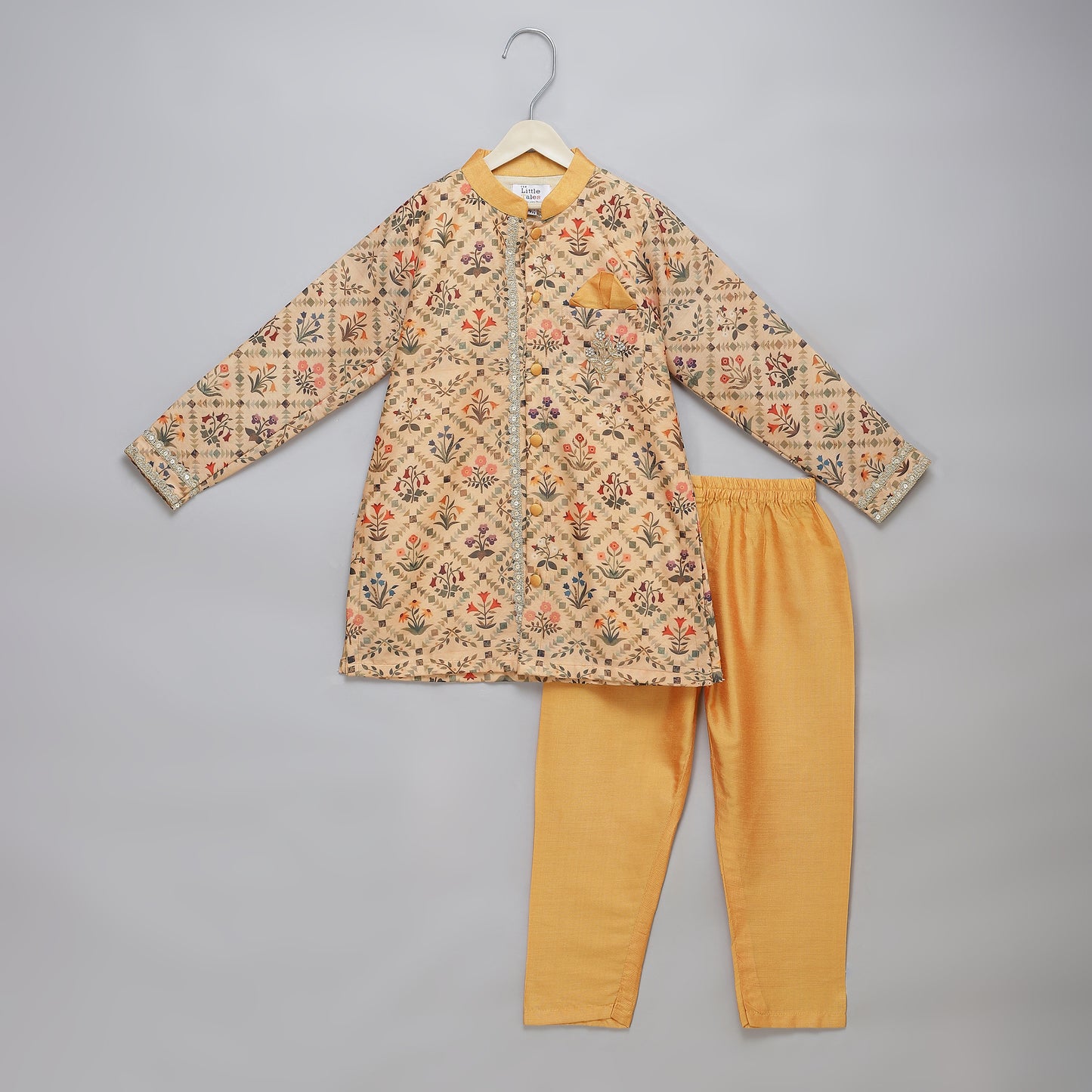 Beige Diamond Mughal printed Kurta Pyjama set