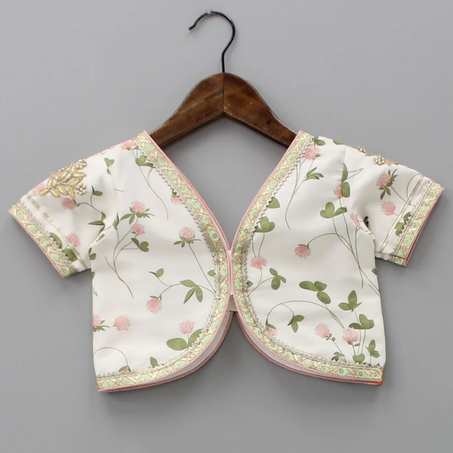 Floral Printed Crop Top With Lehenga And Net Dupatta