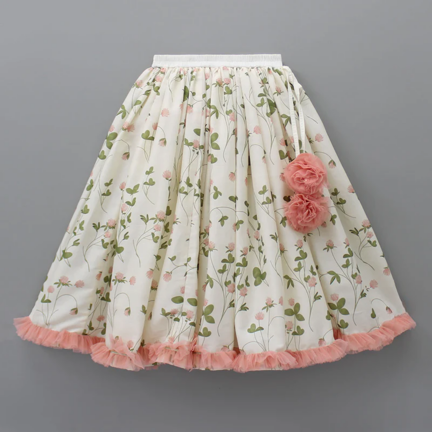 Floral Printed Crop Top With Lehenga And Net Dupatta