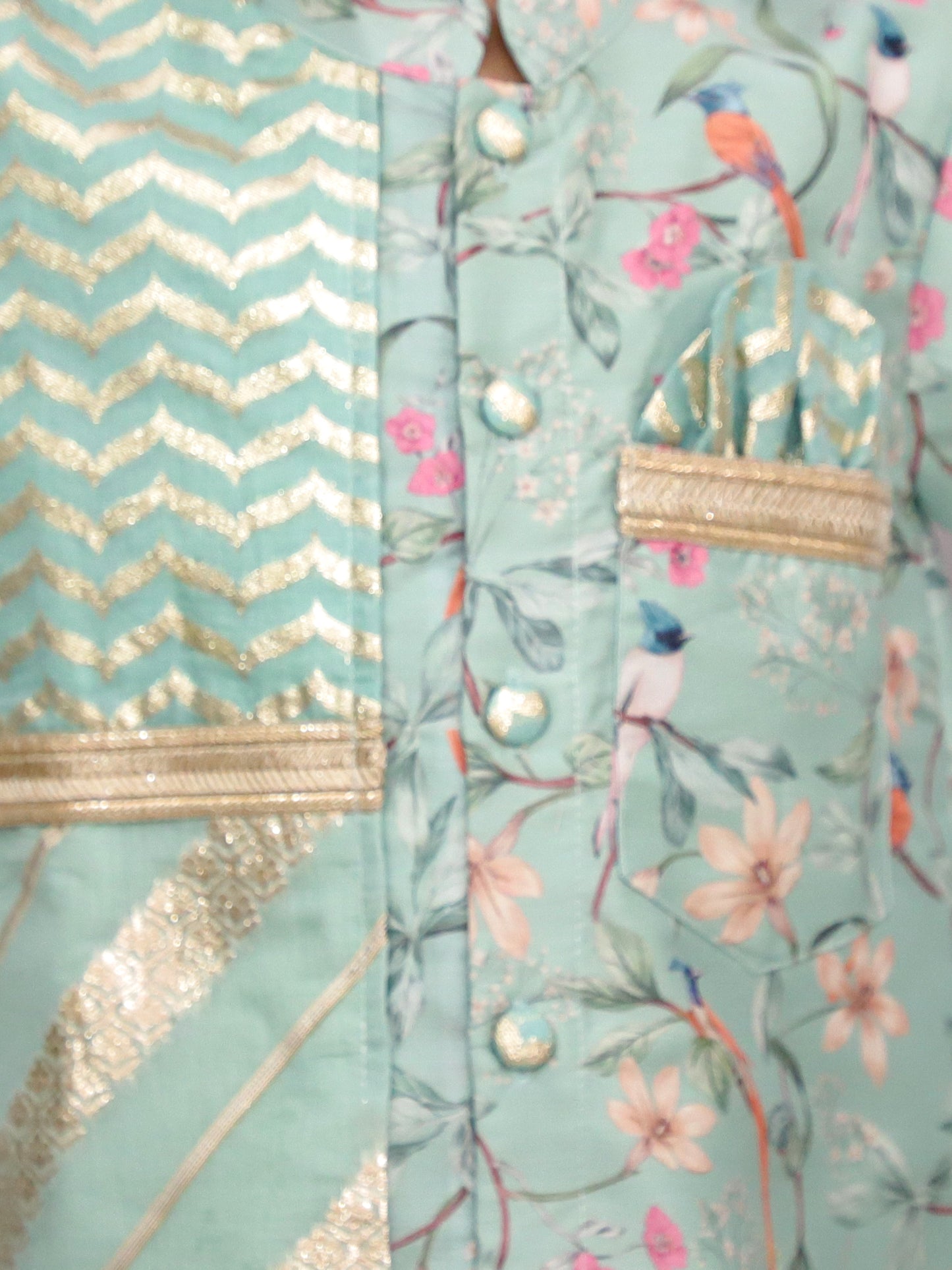 Green bird print kurta set