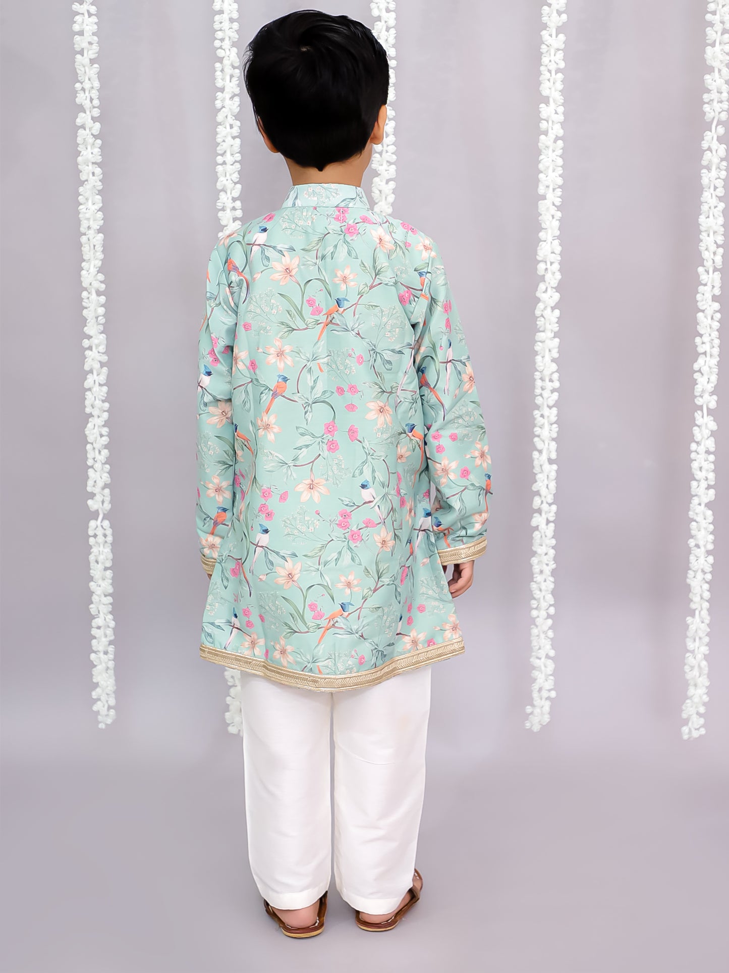 Green bird print kurta set