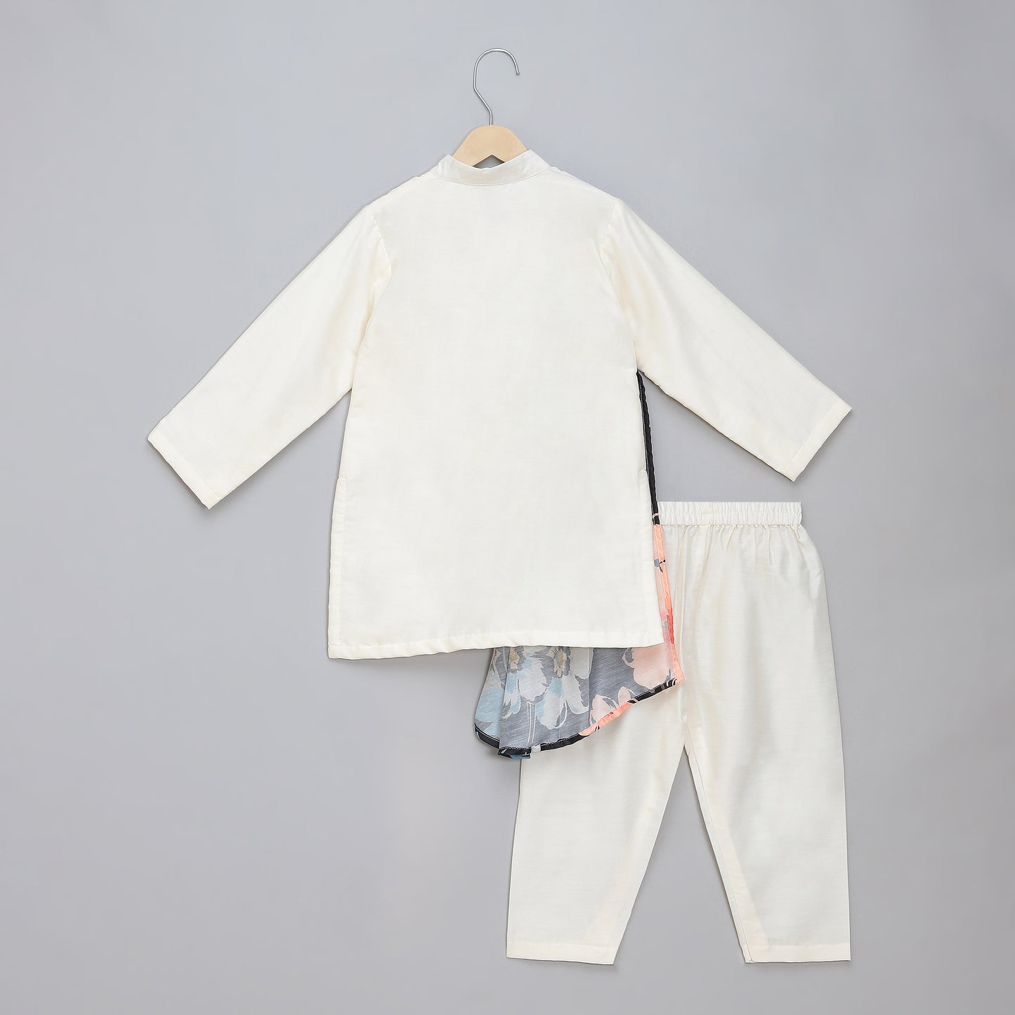 Assymetric pleat print Offwhite Black Kurta Pyjama