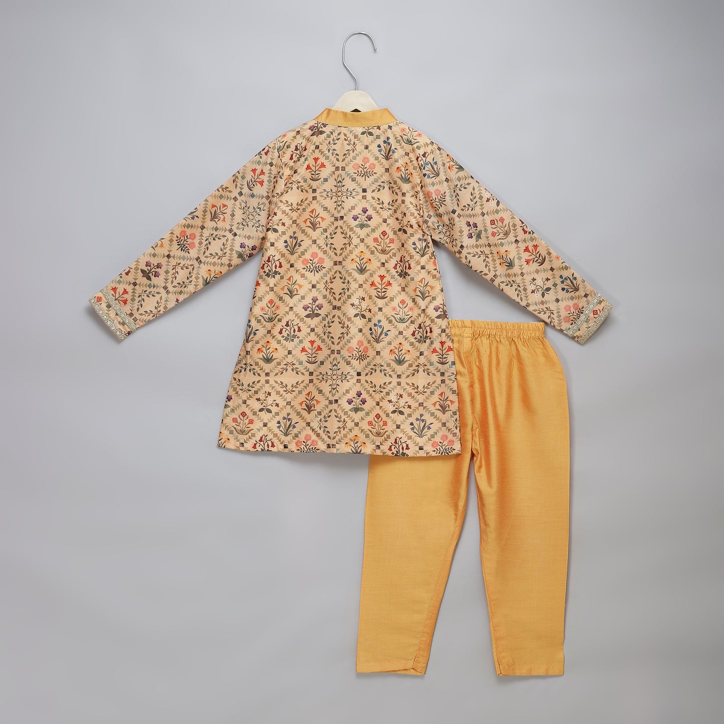 Beige Diamond Mughal printed Kurta Pyjama set