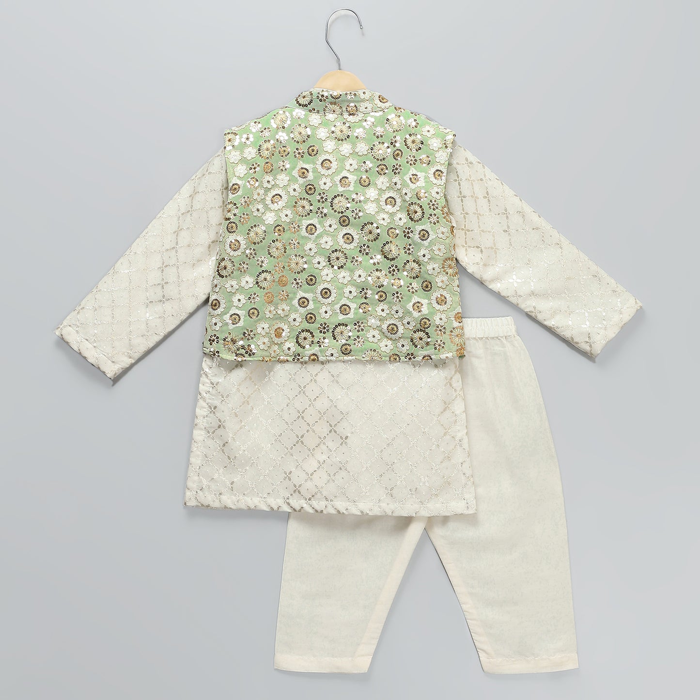 Green sequins embroidery nehru jacket Kurta Payjama set