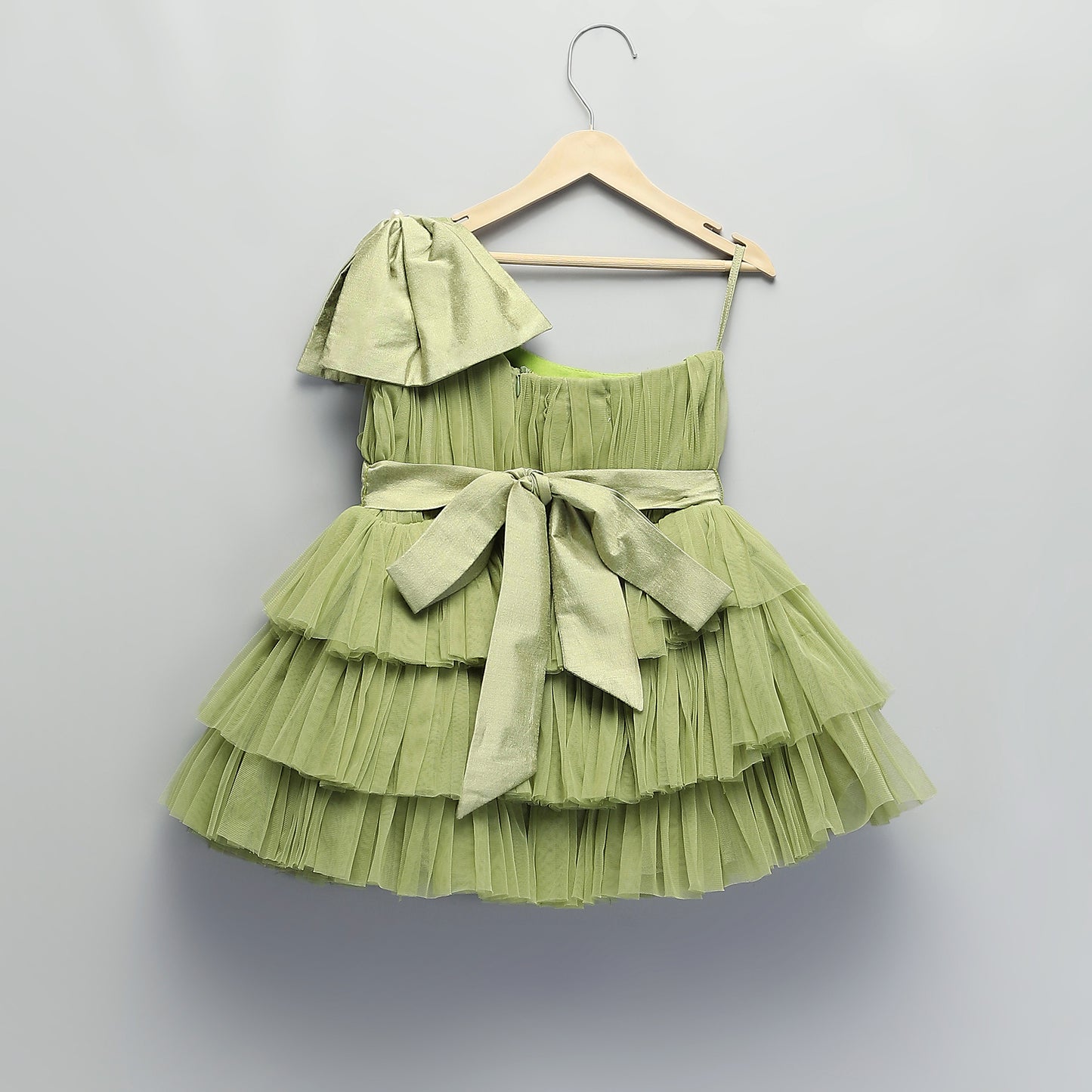 GREEN NET REFFLED DRESS