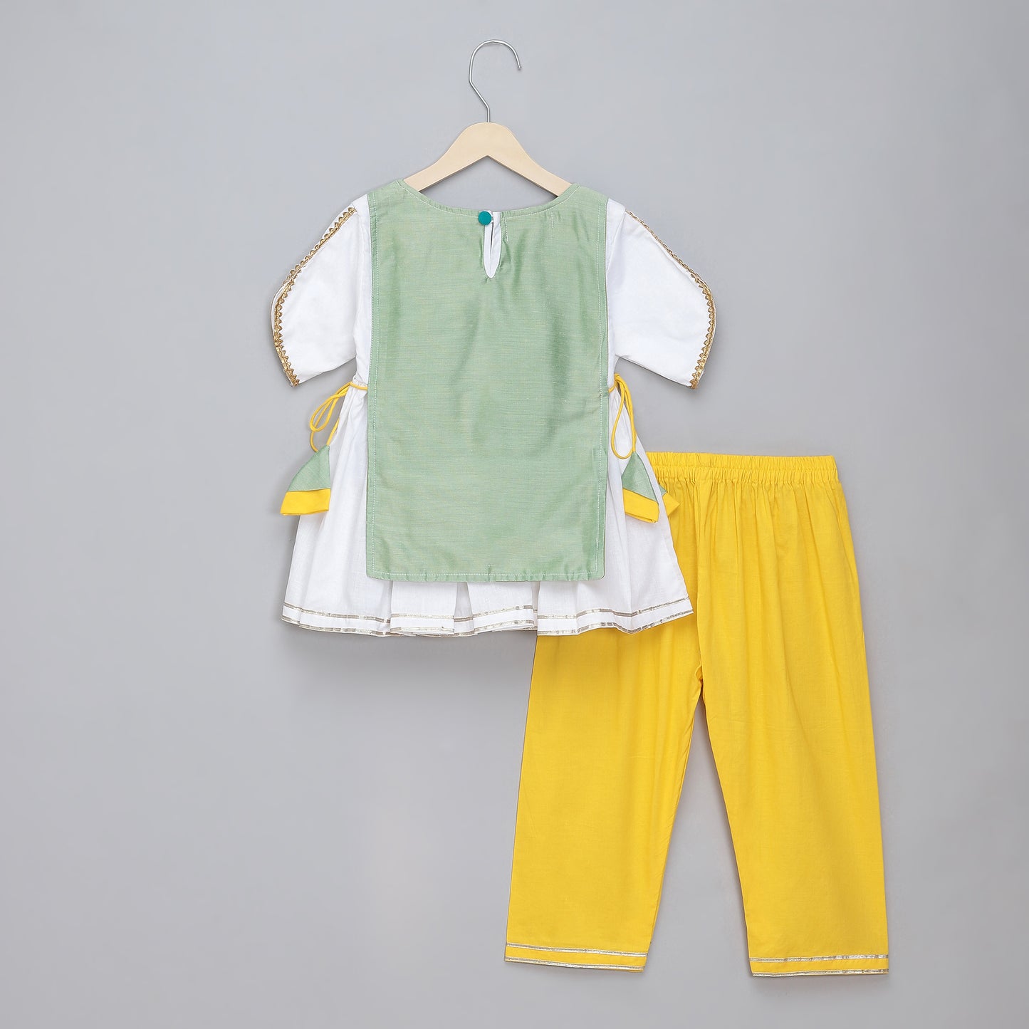 Eid embroidered Green white frock Pyjama set