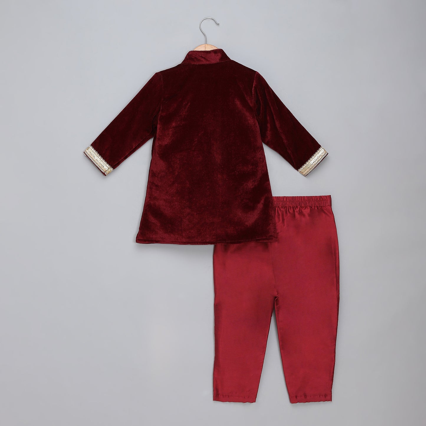 Maroon Velvet bandhgala embroidery set