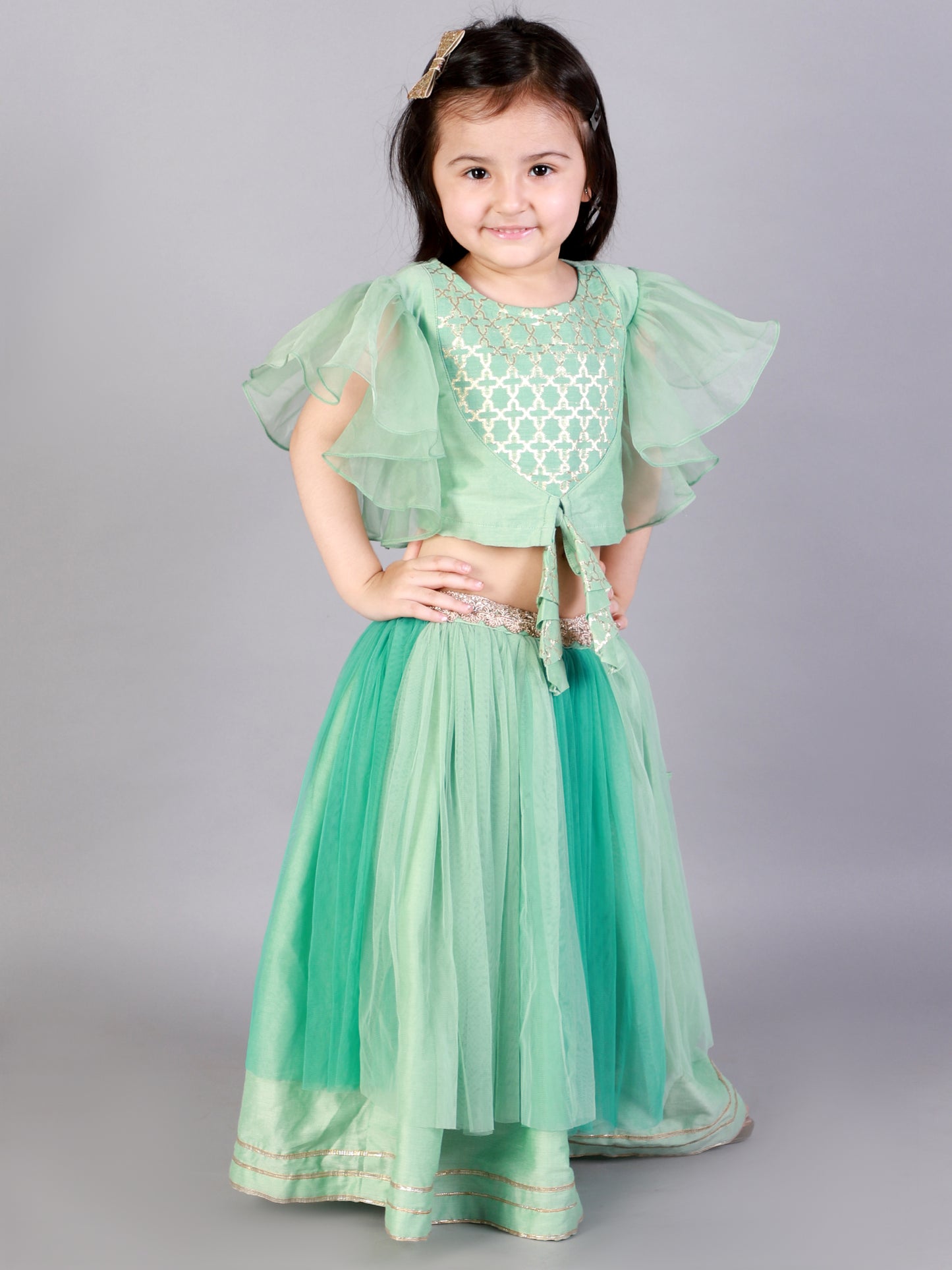 Green zari organza blouse with Net lehnga