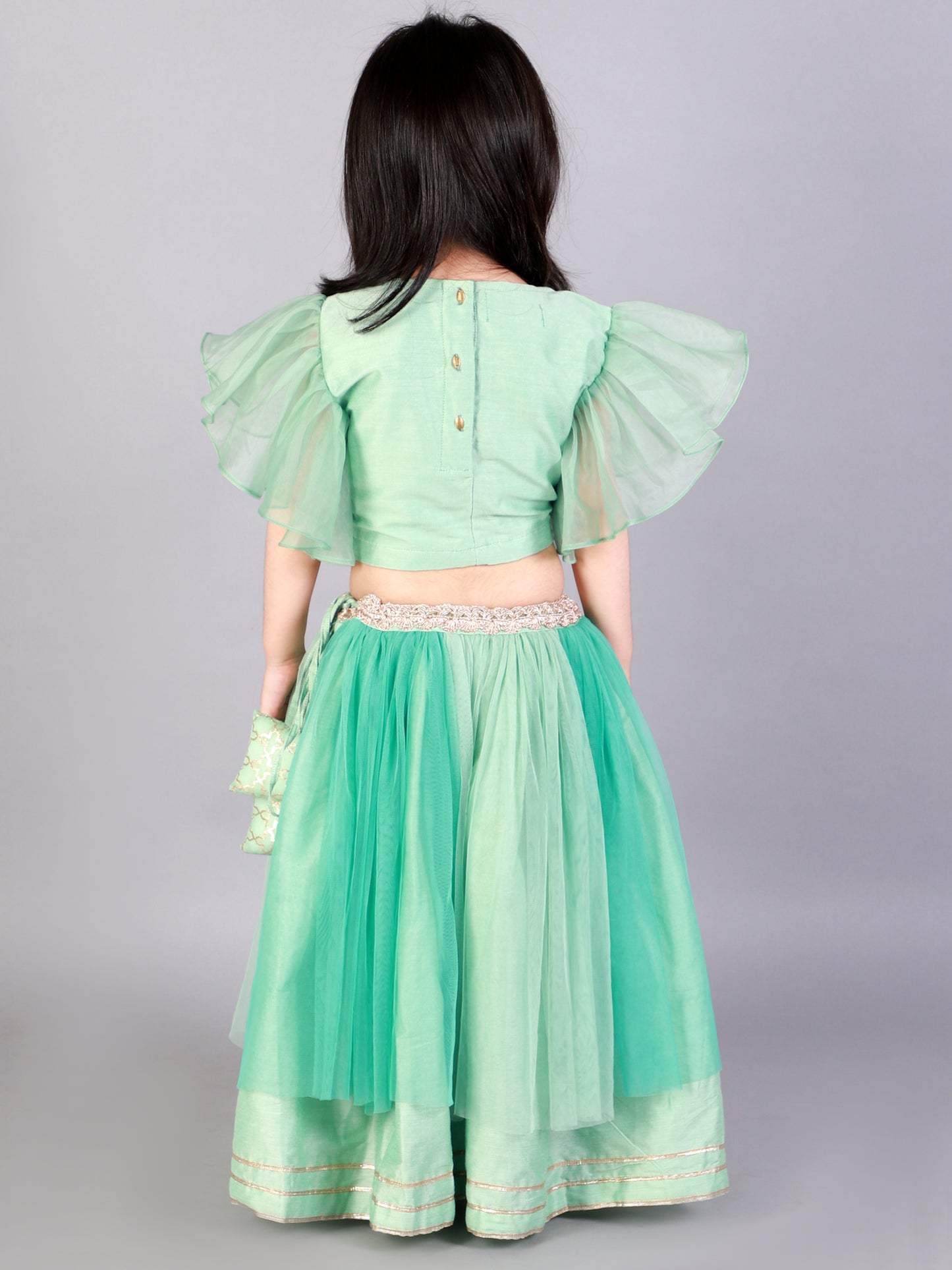 Green zari organza blouse with Net lehnga