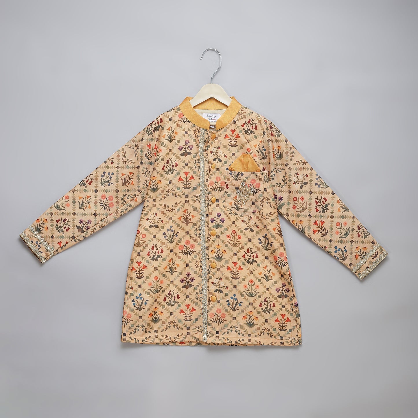 Beige Diamond Mughal printed Kurta Pyjama set