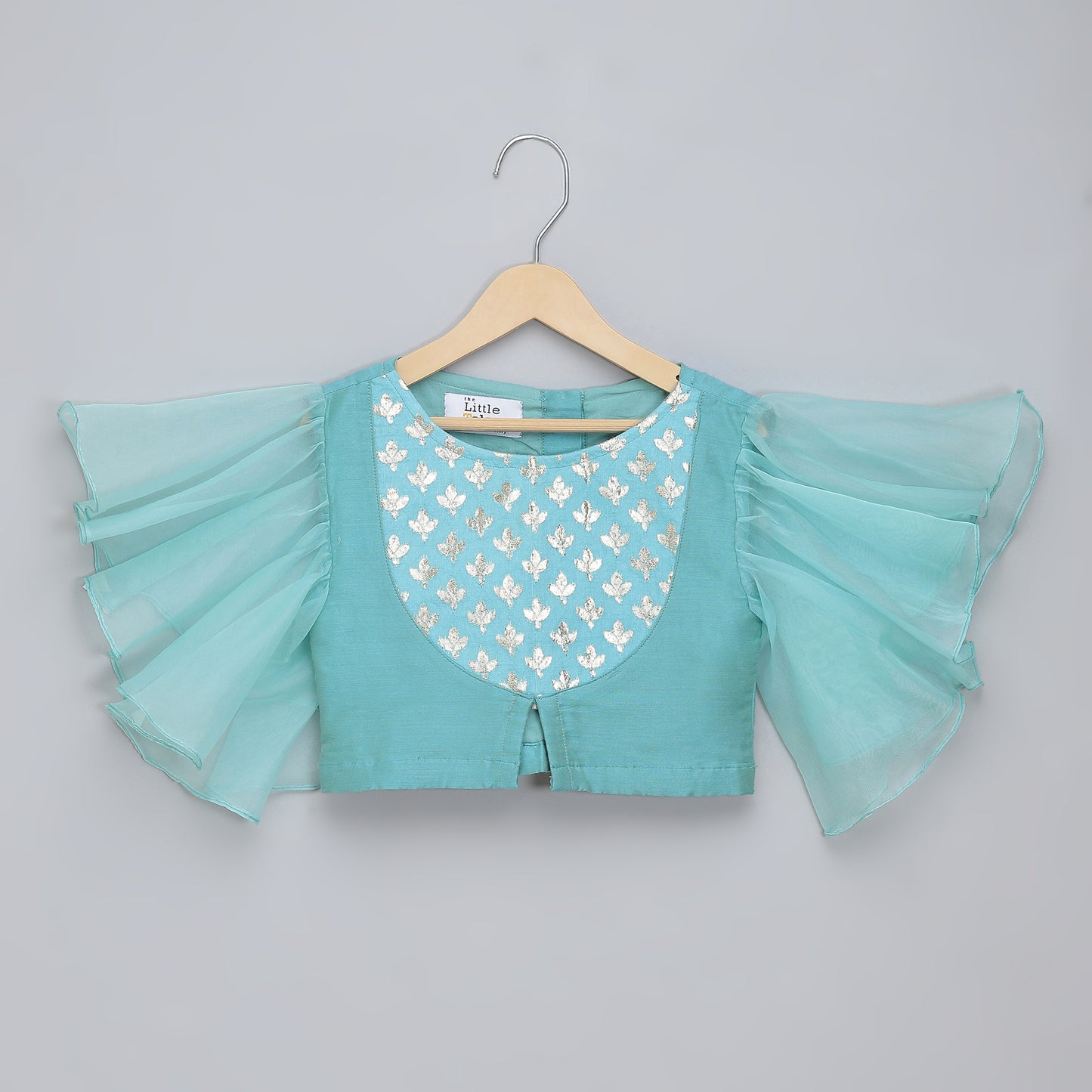 Blue ruffled Blouse with Cotton Zari Lehnga