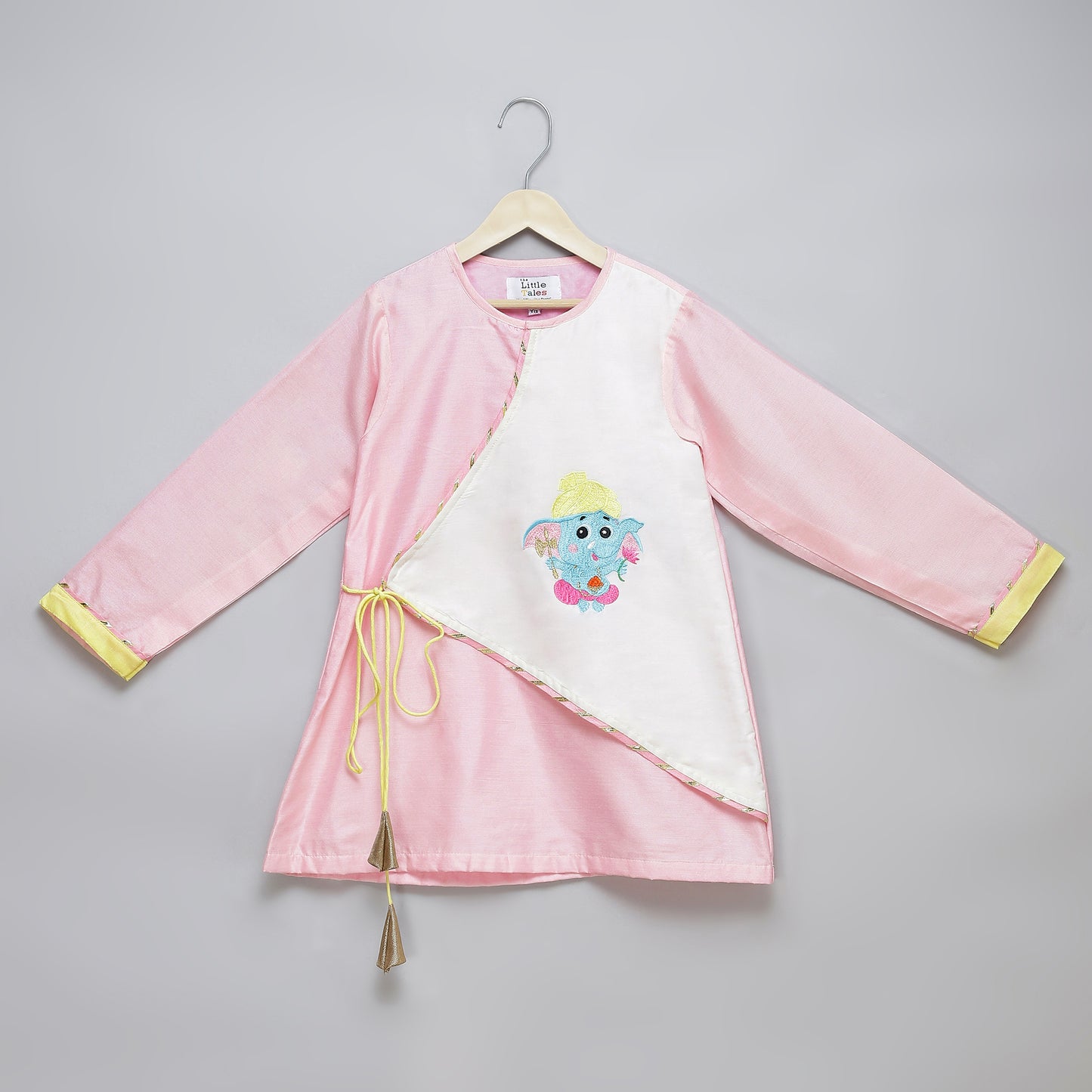 Pink and white Ganpati embroidery Dhoti set