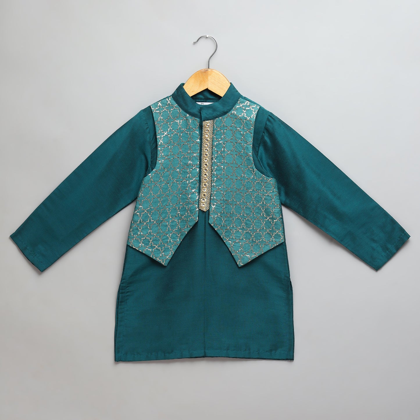 Bottle Green kurta with Attached Jacket and Pyjama
