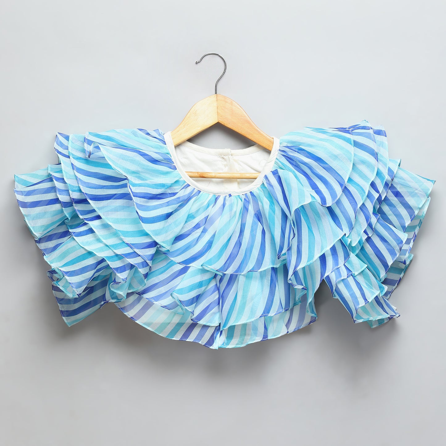 Blue Lehriya frill blouse and Lehnga set