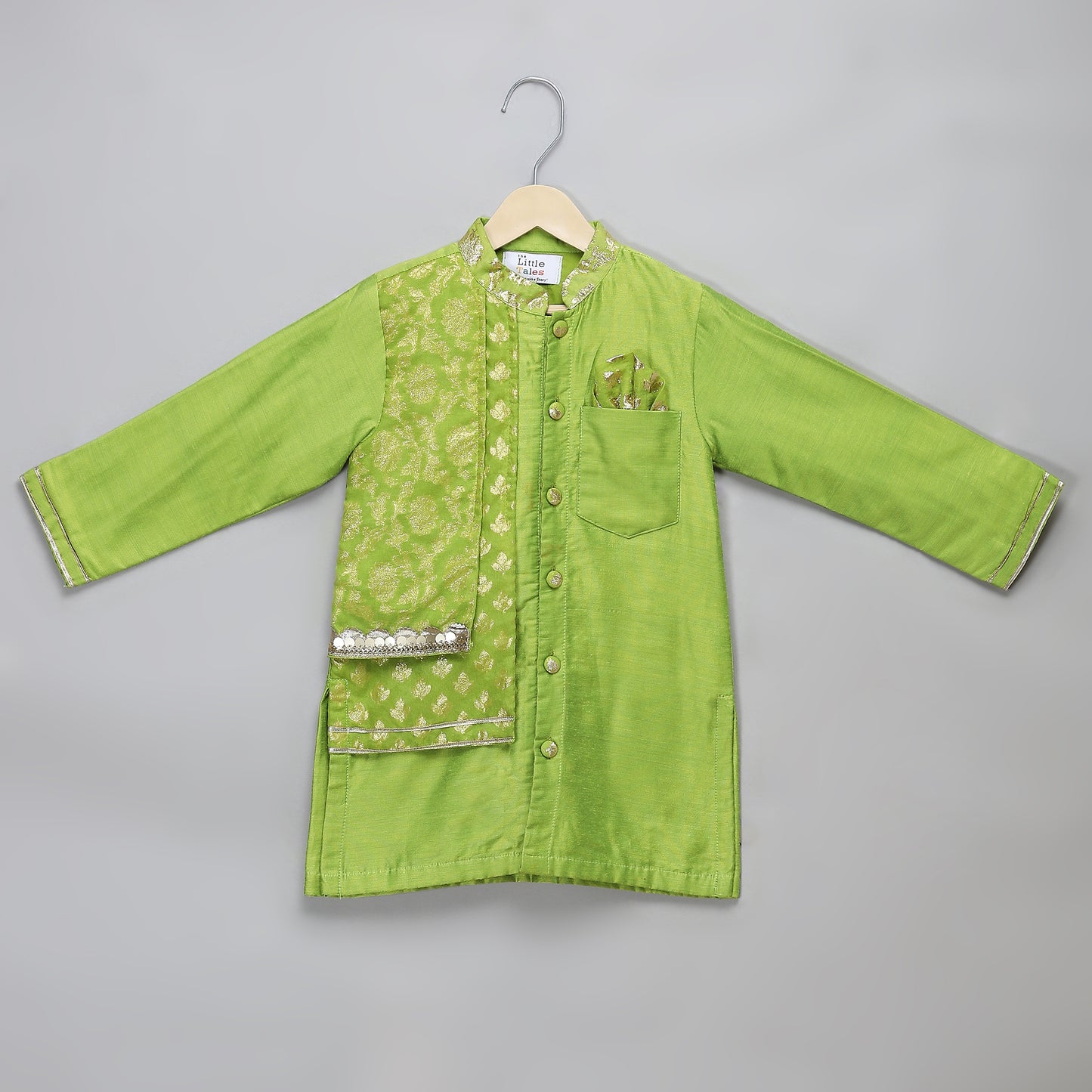 Green chanderi panel kurta Pyjama set