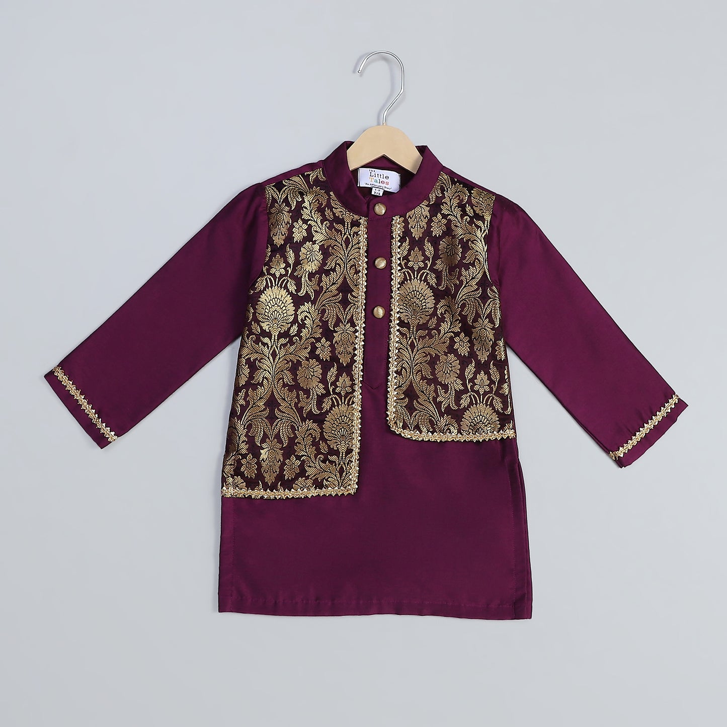 purple kurta with brocade Attached Jacket and Pyjama