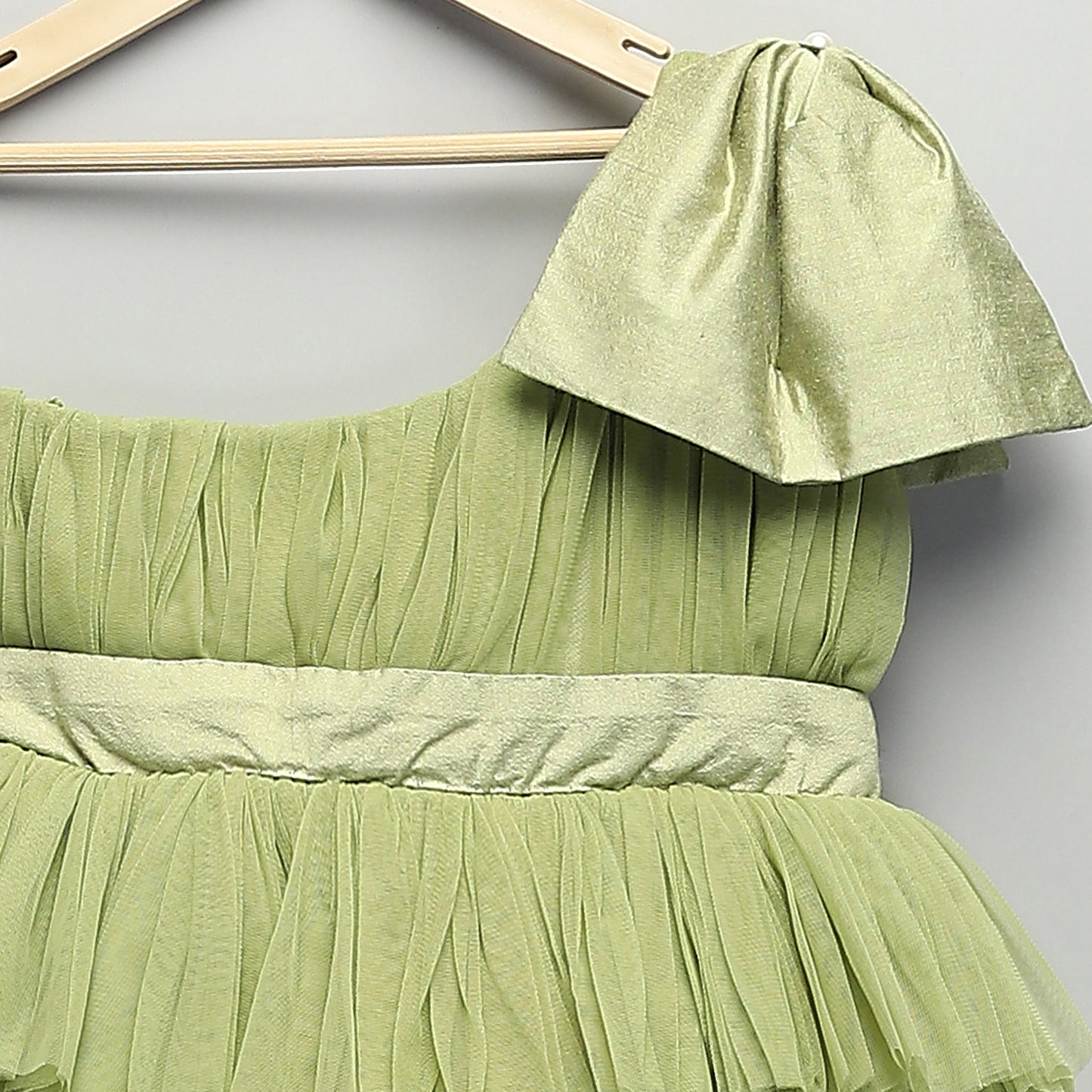 GREEN NET REFFLED DRESS