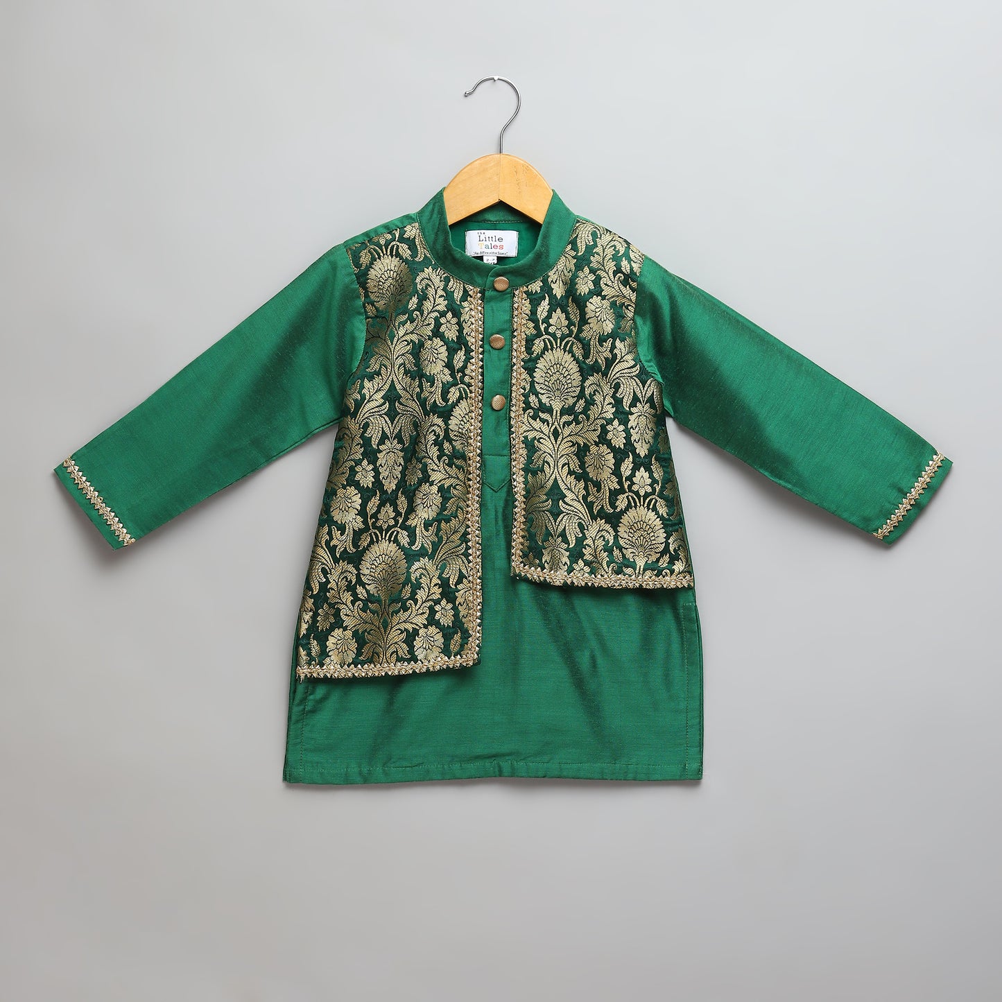 Green Kurta Pyjama with Attached Brocade jacket