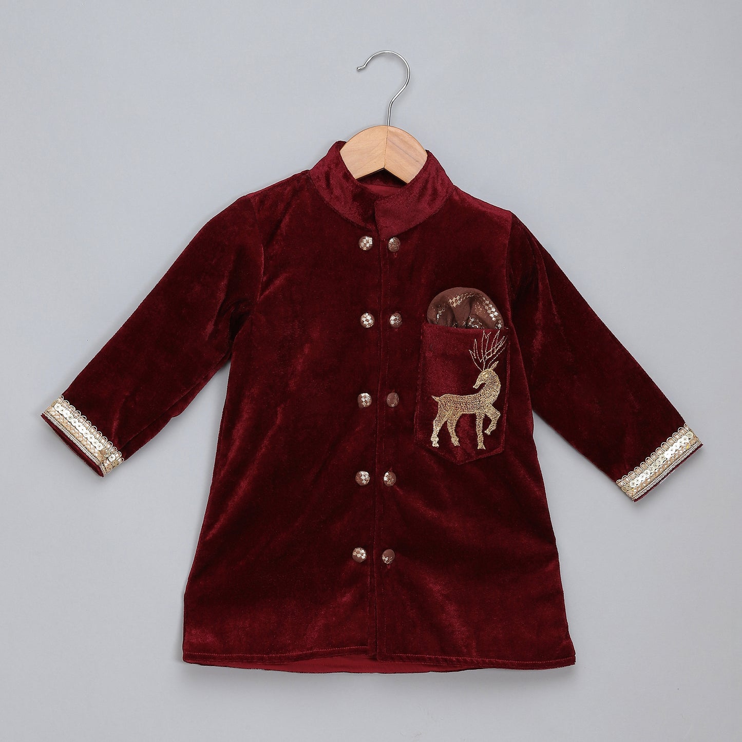 Maroon Velvet bandhgala embroidery set