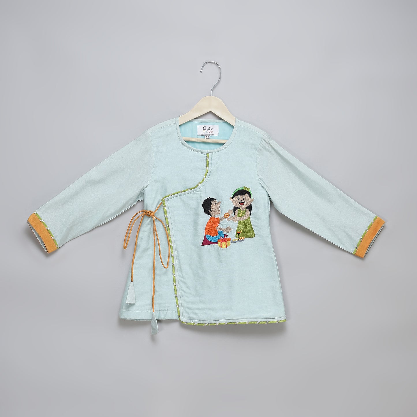 Blue Rakhi Embroidered Angrakha Kurta Dhoti Set