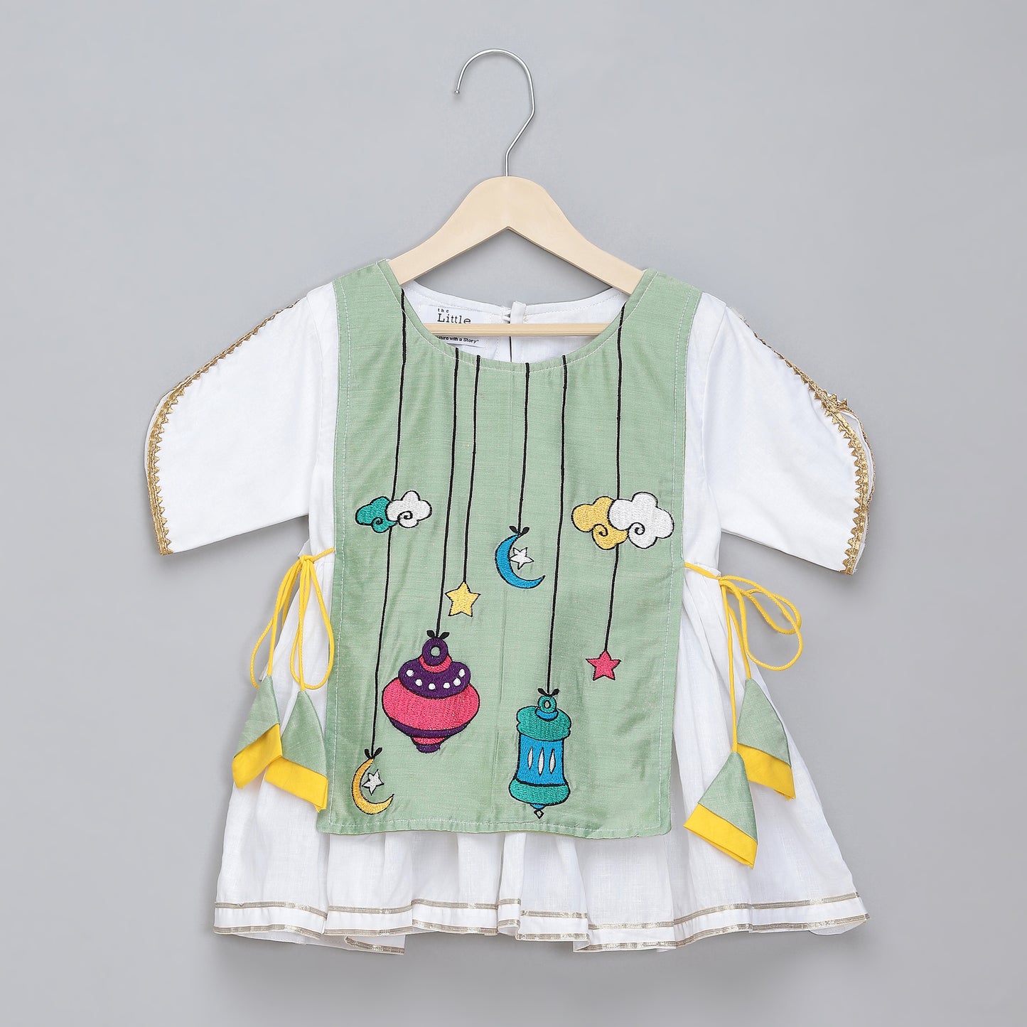 Eid embroidered Green white frock Pyjama set