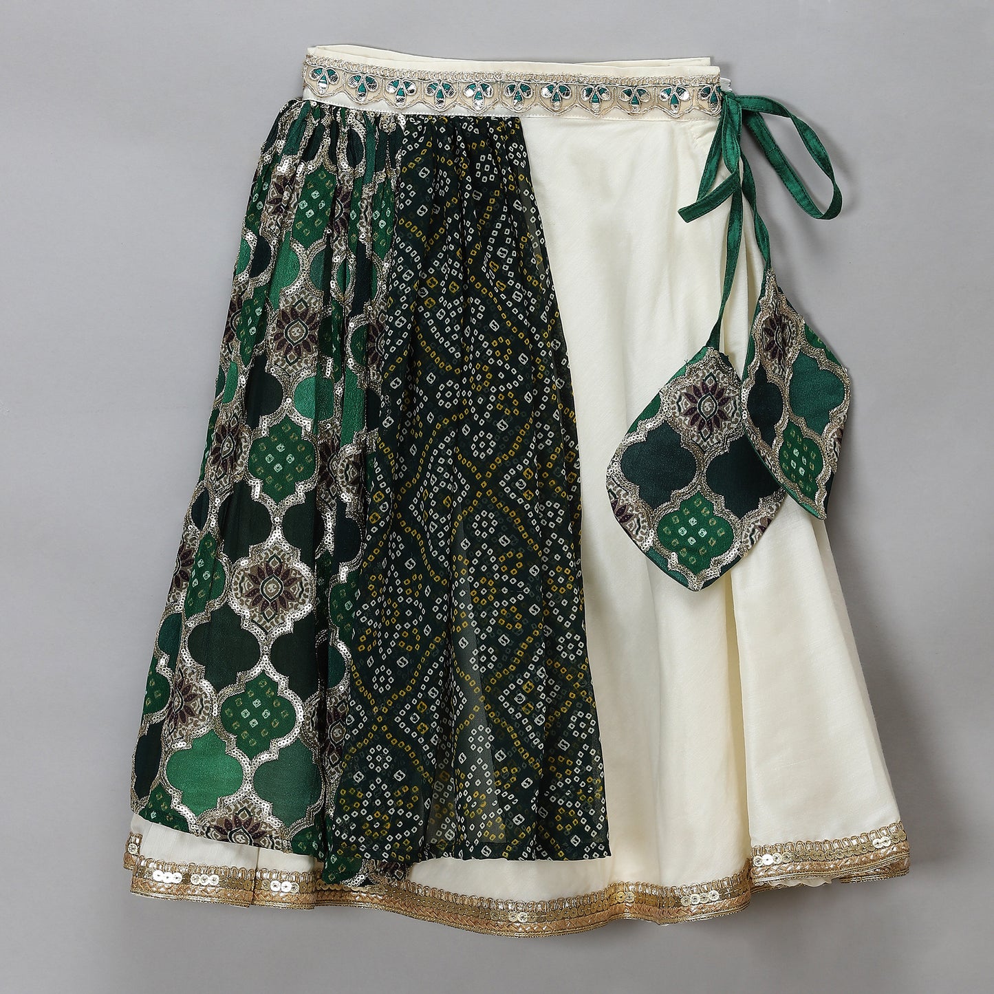 Green Bandhini peplum blouse lehnga set