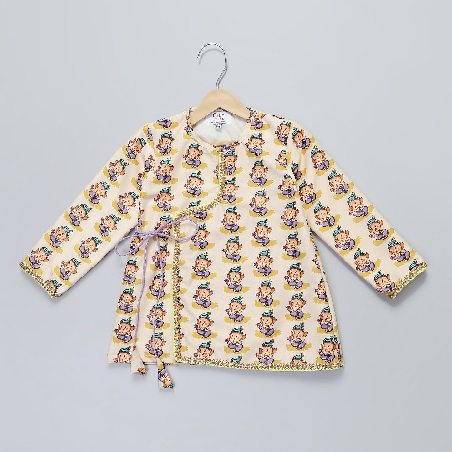 Ganpati Print kurta Yellow dhoti set