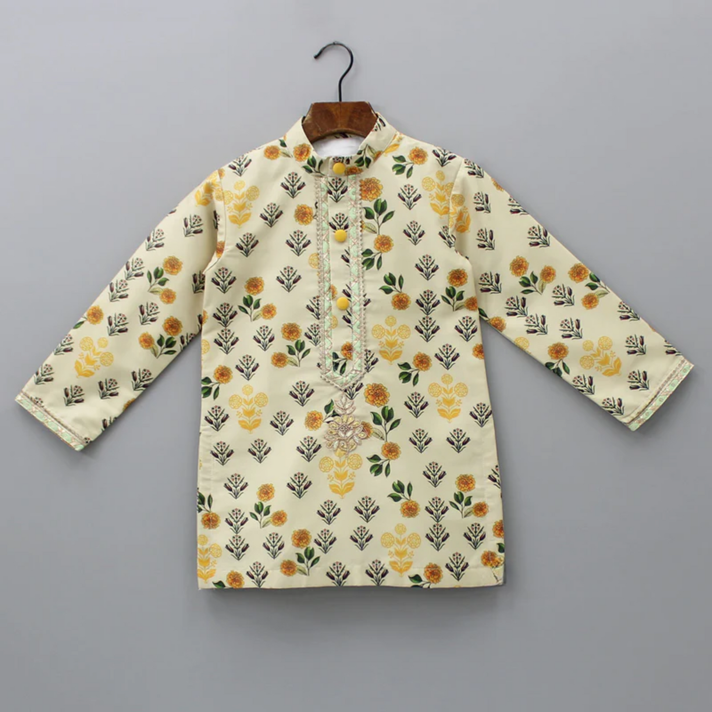 Beige Floral Printed Kurta With Pyjama (Sale)