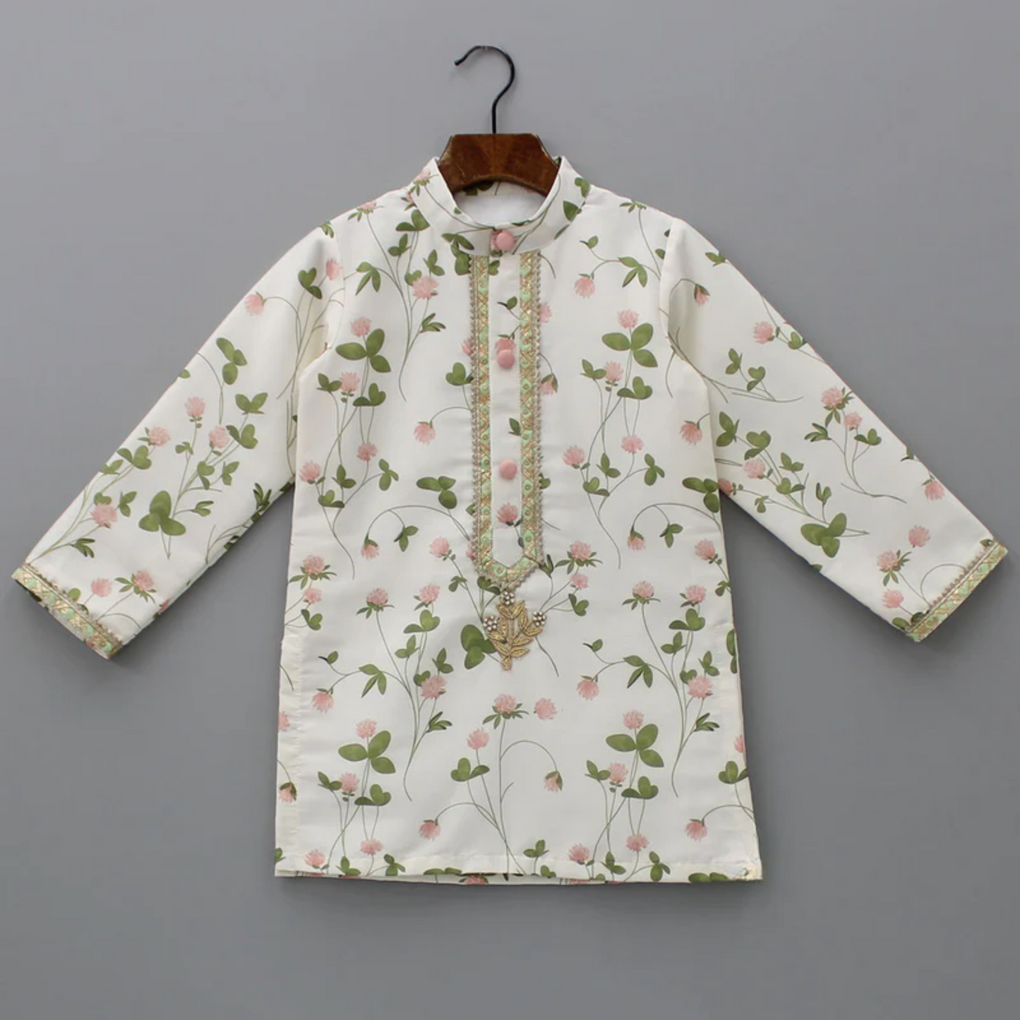 Floral Printed Kurta With Off White Pyjama
