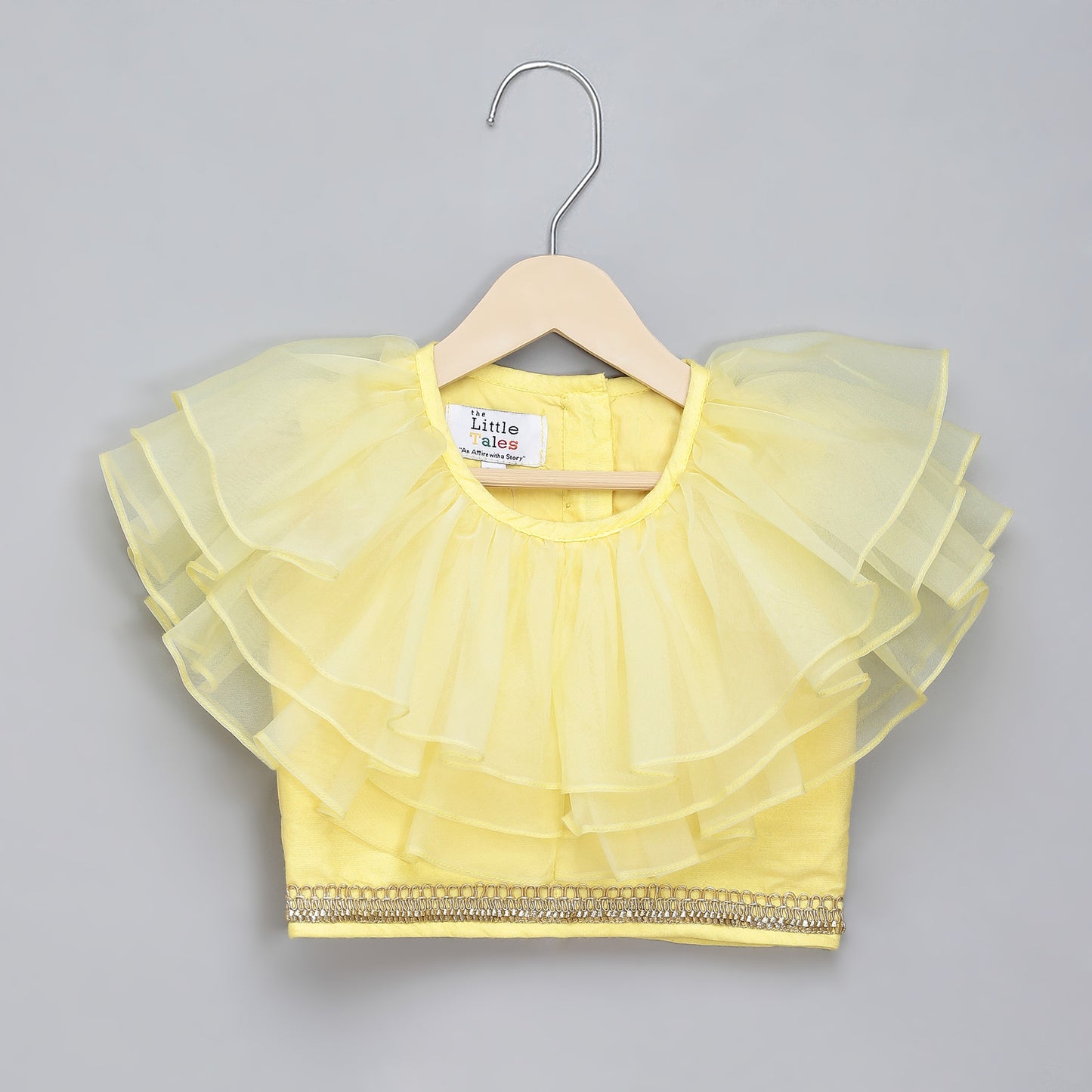 Lime Yellow organza frill chanderi lehnga set
