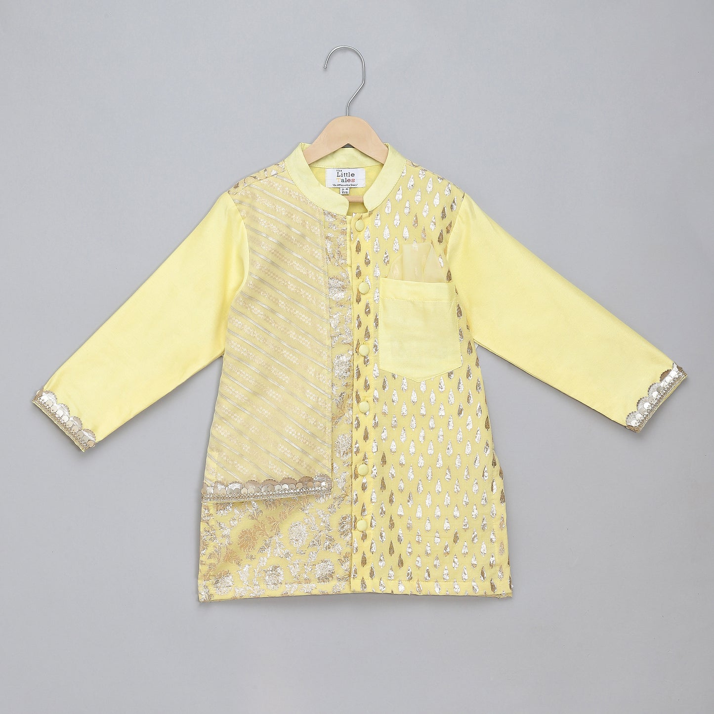Lime Yellow multi zari panelled kurta Pyjama